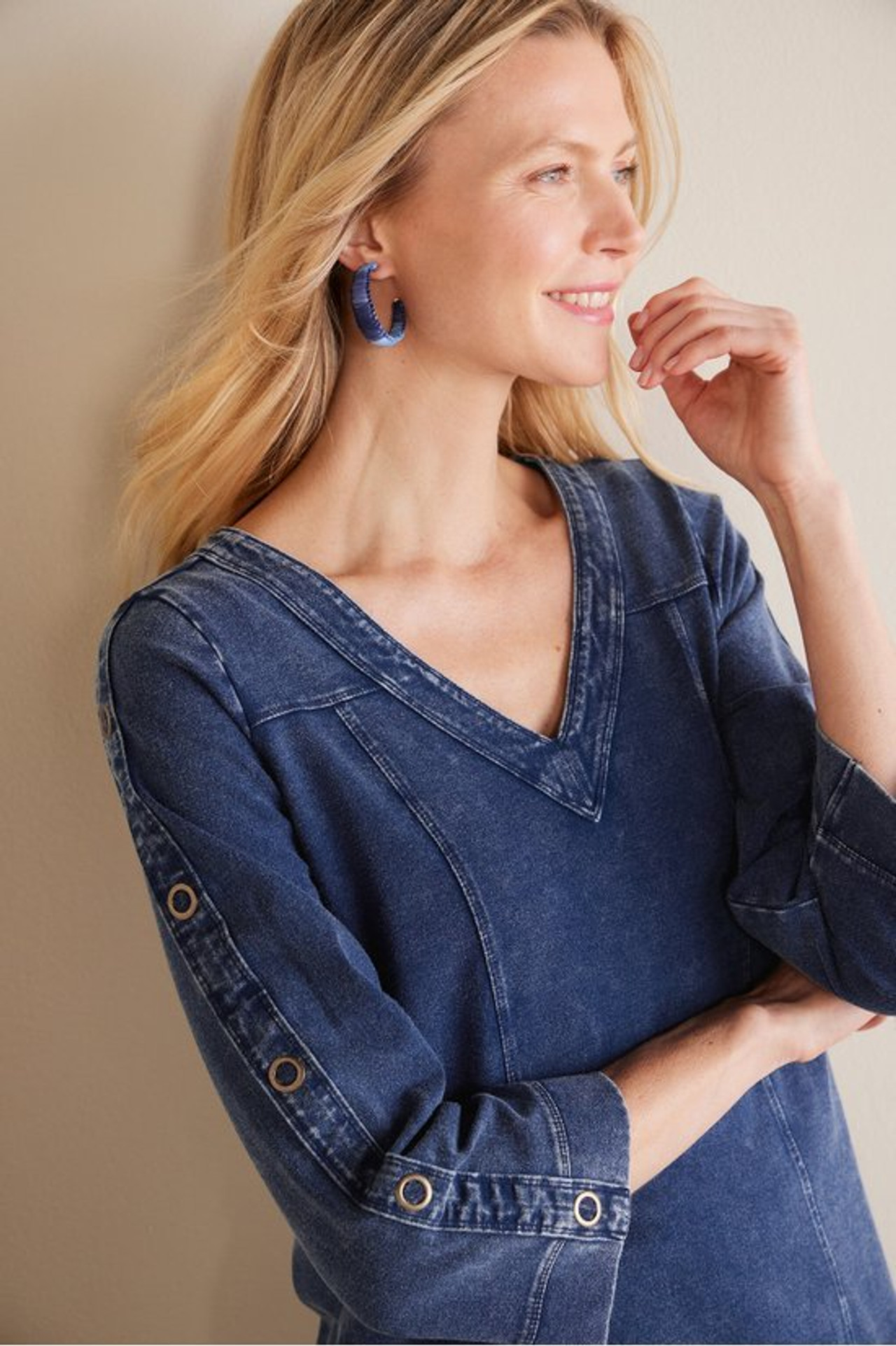 Wilma Washed Knit Denim Tunic - Soft Surroundings Outlet