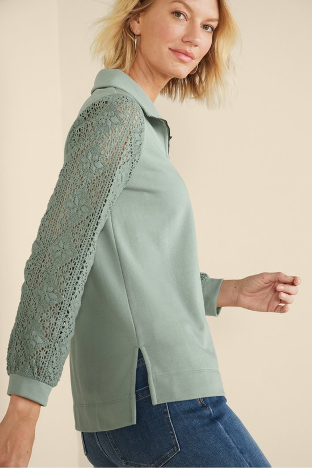 Crochet Sleeve French Terry Tunic - Soft Surroundings Outlet