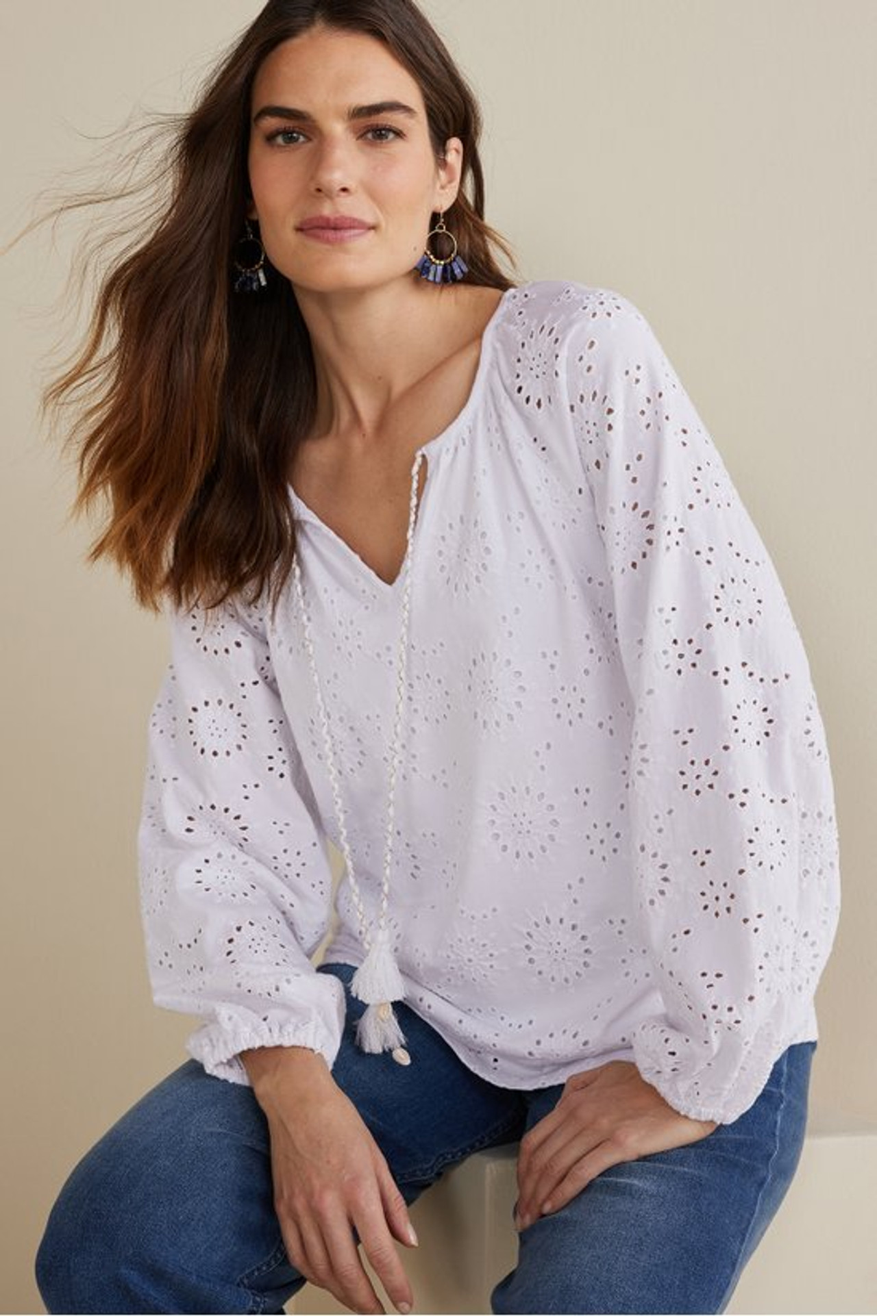 Rhiannon Eyelet Peasant Top - Soft Surroundings Outlet
