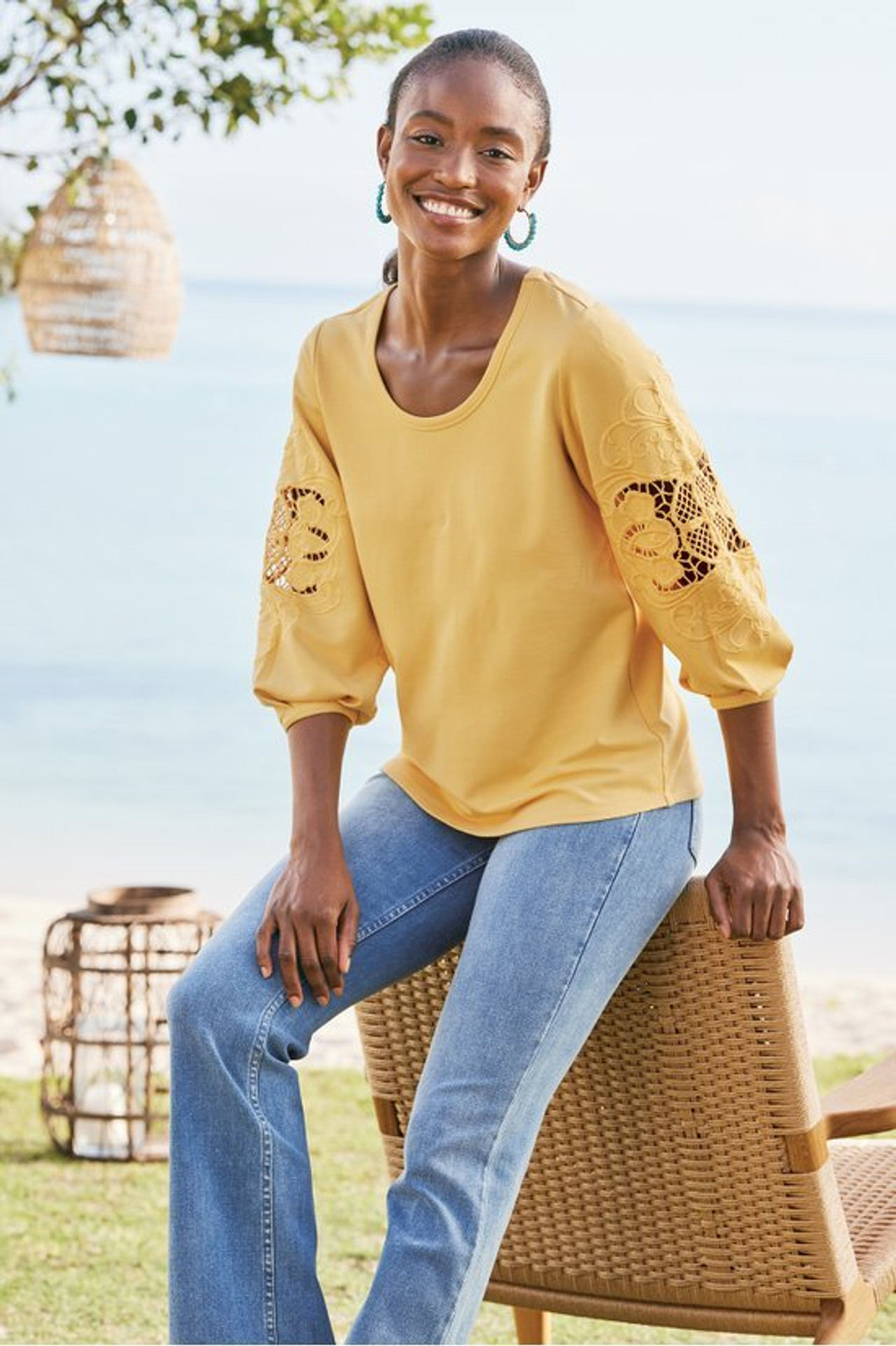 Charmaine Embroidered French Terry Top - Soft Surroundings Outlet