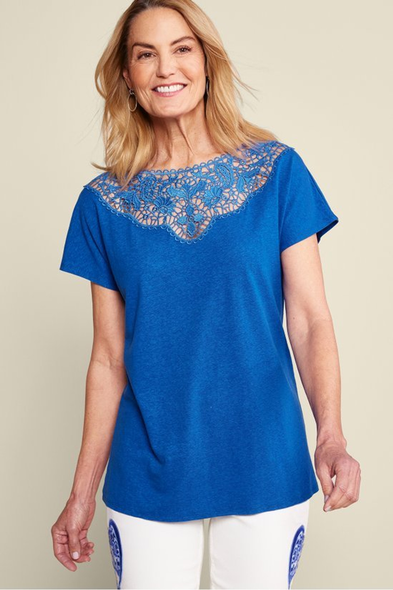 Luella Linen Blend Lace Tee - Soft Surroundings Outlet