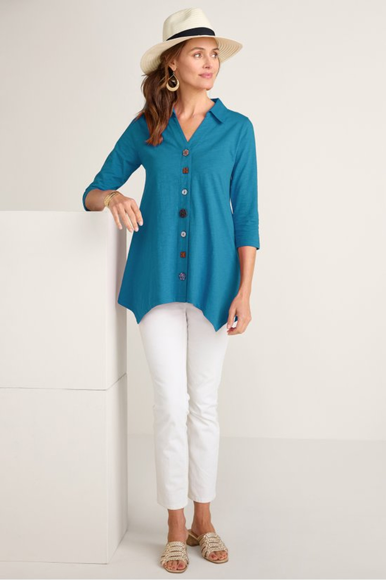 Danielle Button 3/4 Sleeve Tunic - Soft Surroundings Outlet