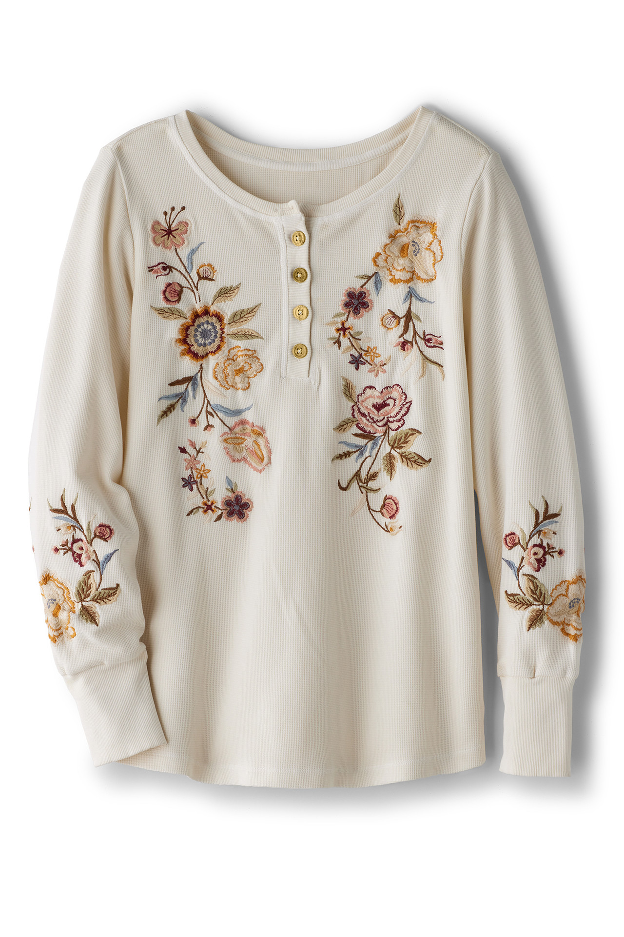 Krissy Embroidered Waffle Pullover - Soft Surroundings Outlet