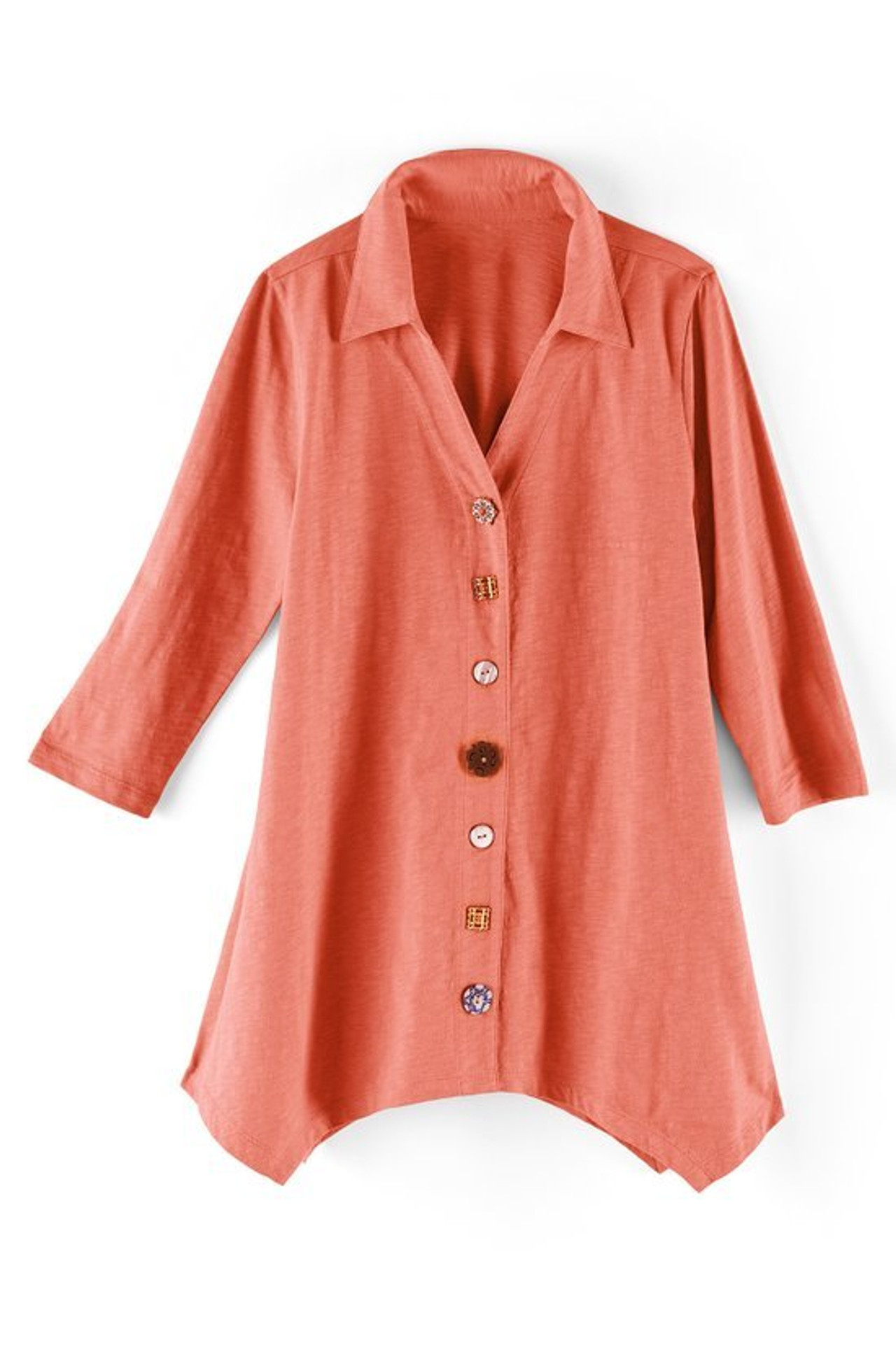 Danielle Button 3/4 Sleeve Tunic - Soft Surroundings Outlet