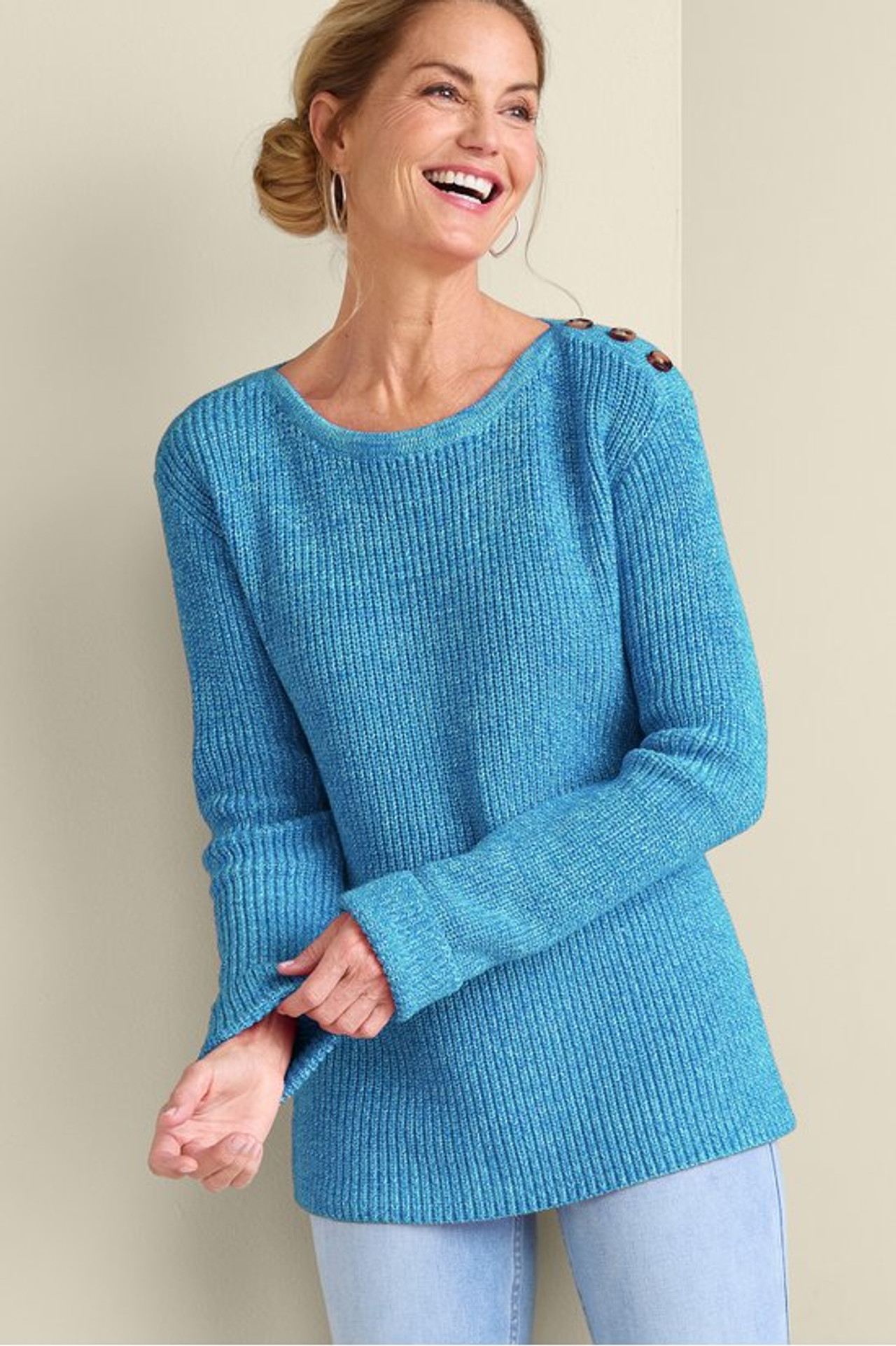 Francine Button-Shoulder Sweater - Soft Surroundings Outlet