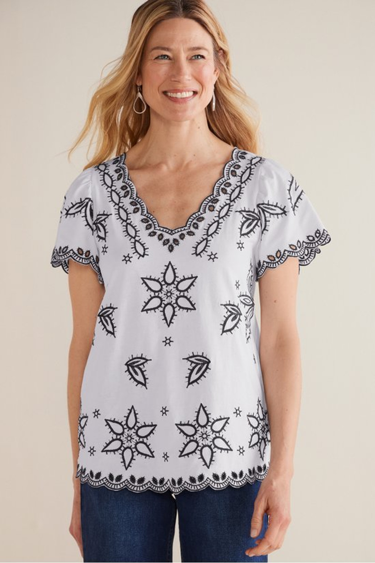 Teres Embroidered Tee - Soft Surroundings Outlet