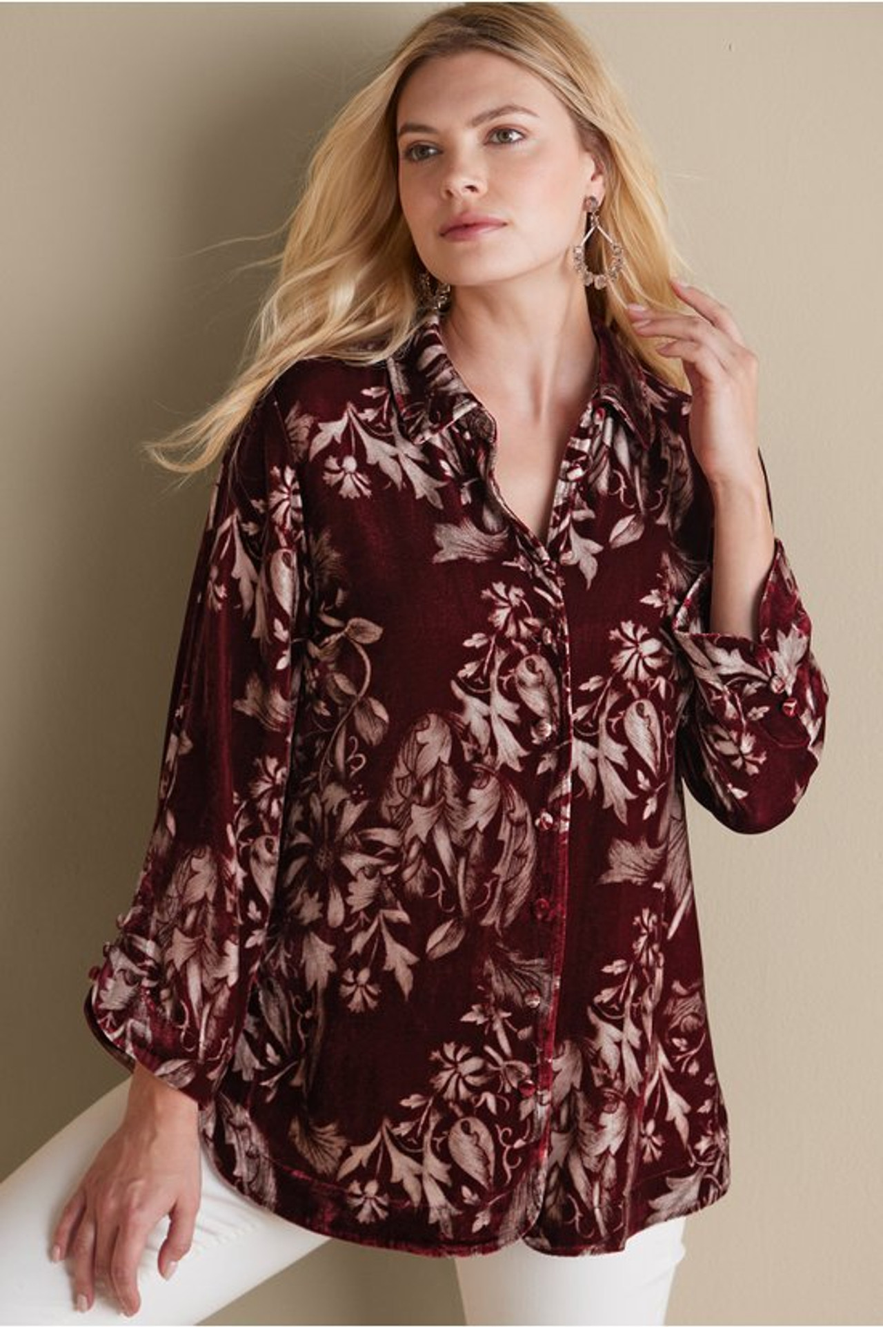 Icon Silk Velvet Poets Tunic Shirt - Soft Surroundings Outlet
