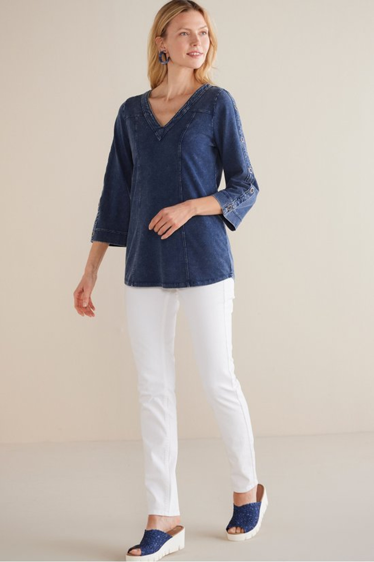 Wilma Washed Knit Denim Tunic - Soft Surroundings Outlet