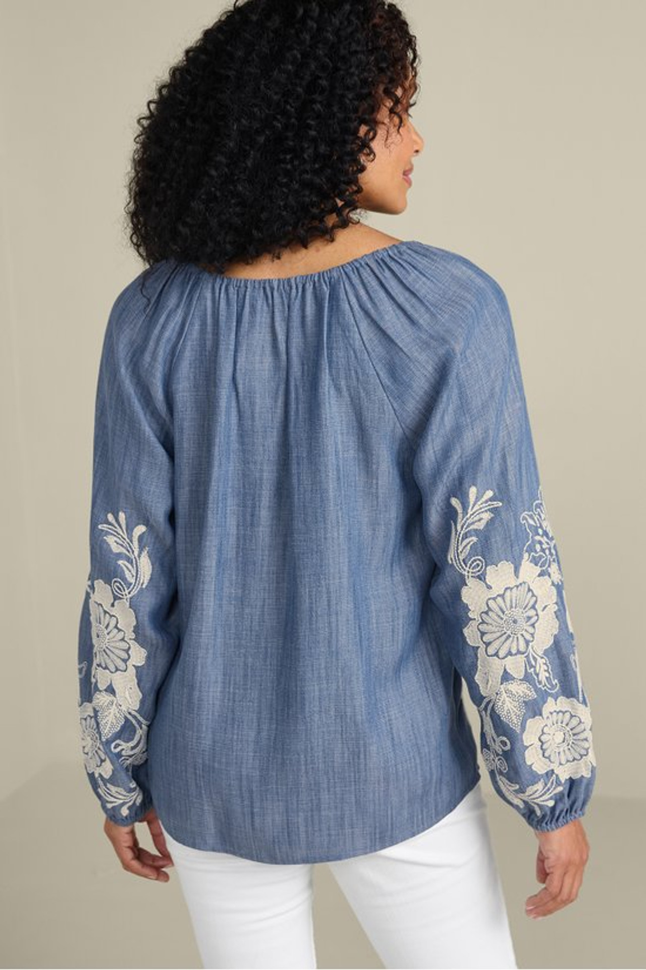Diya Embroidered TENCEL™ Peasant Top - Soft Surroundings Outlet