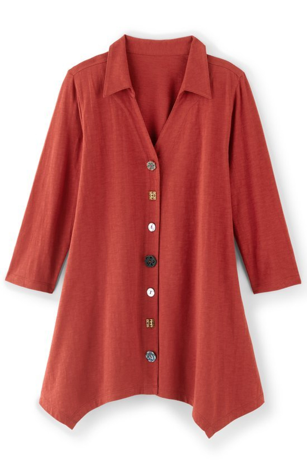 Danielle Button 3/4 Sleeve Tunic - Soft Surroundings Outlet