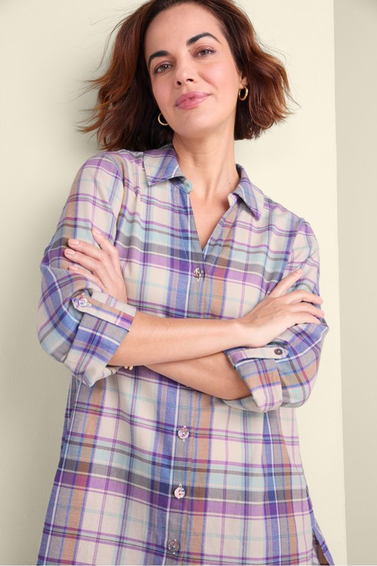 Janine Plaid Button-Front Tunic - Soft Surroundings Outlet