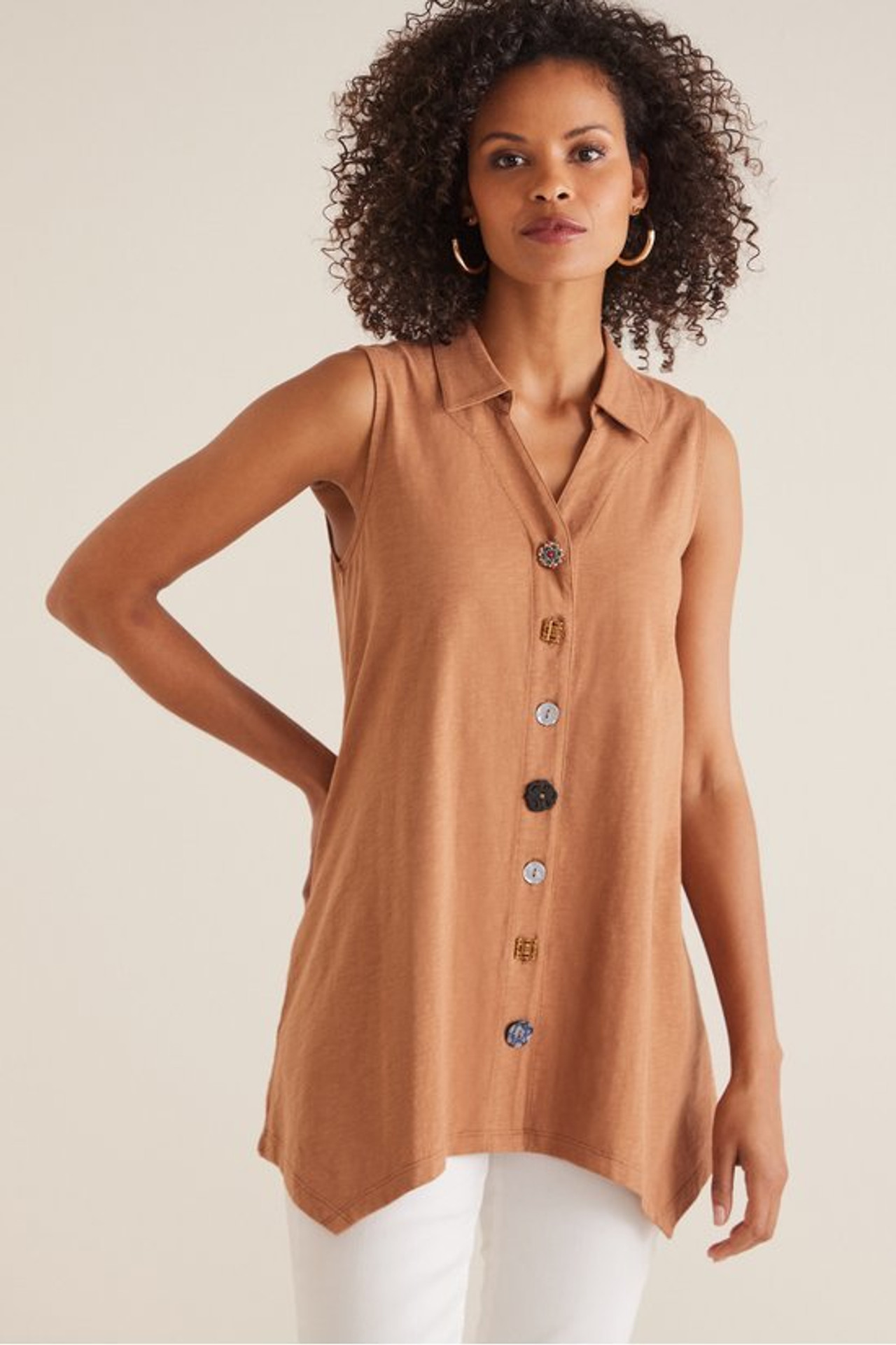 Danielle Button Sleeveless Tunic - Soft Surroundings Outlet