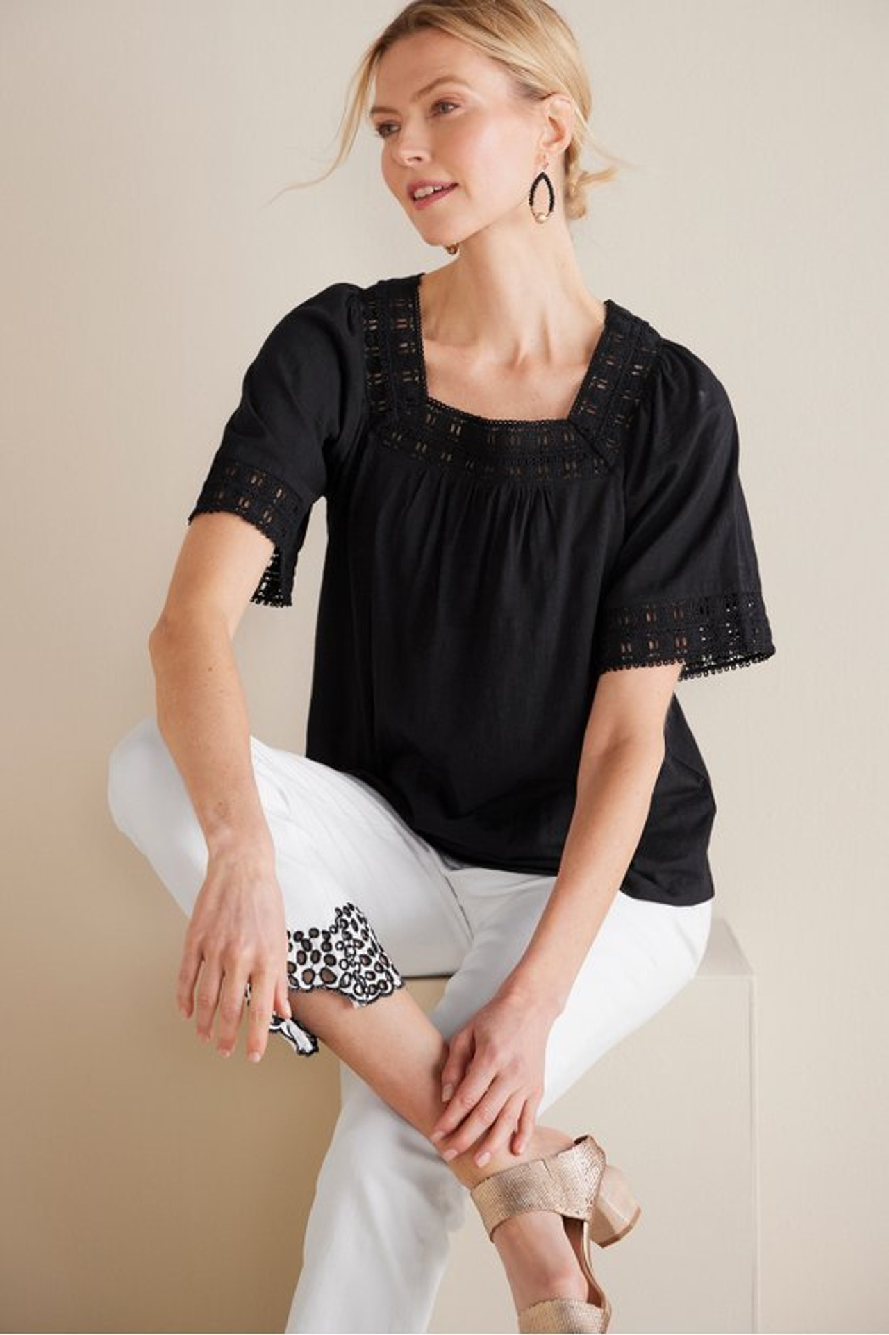 Brianna Crochet Knit Tee - Soft Surroundings Outlet