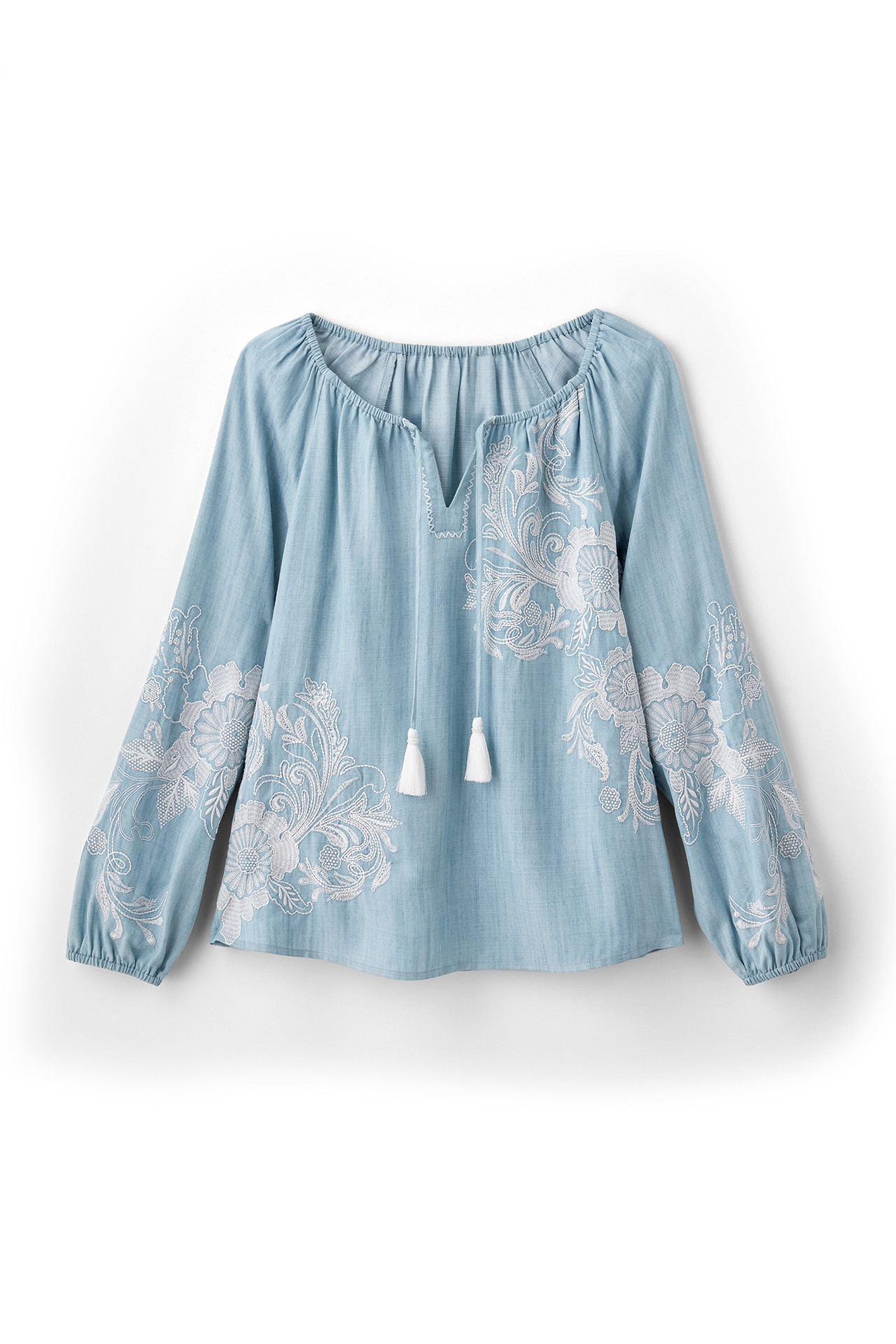 Diya Embroidered TENCEL™ Peasant Top - Soft Surroundings Outlet