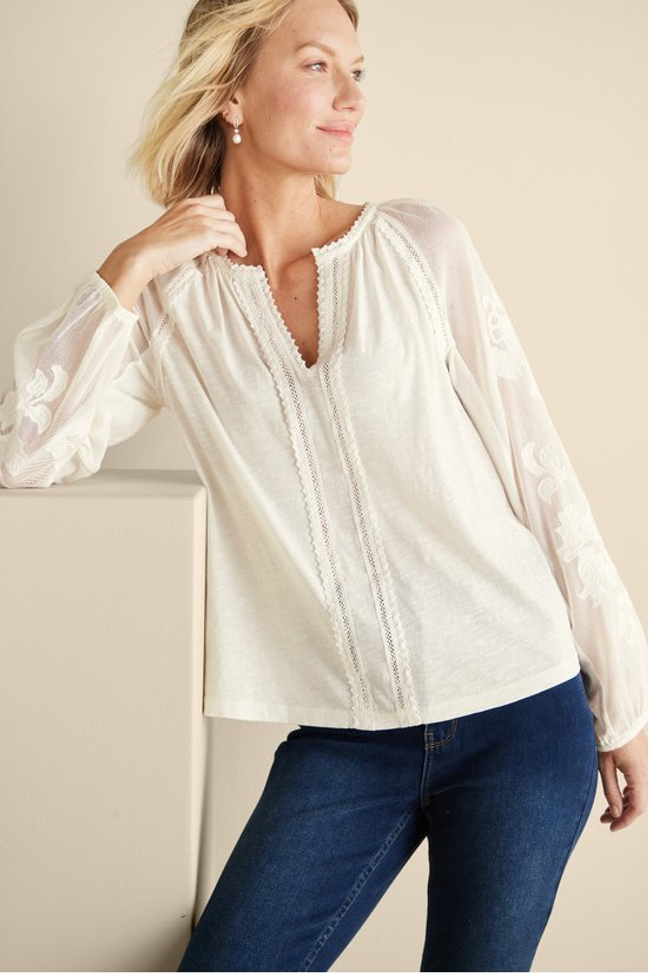 Enya Embroidered Top - Soft Surroundings Outlet