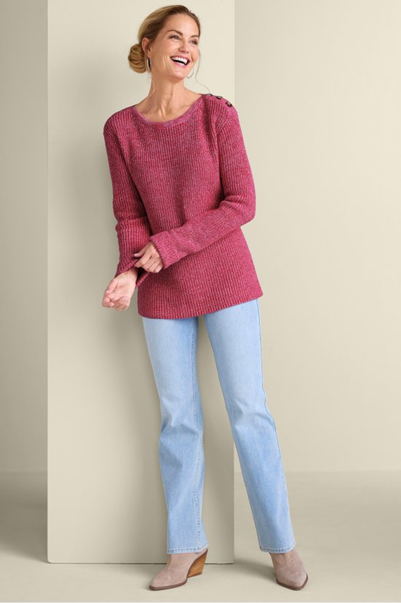 Francine Button-Shoulder Sweater - Soft Surroundings Outlet