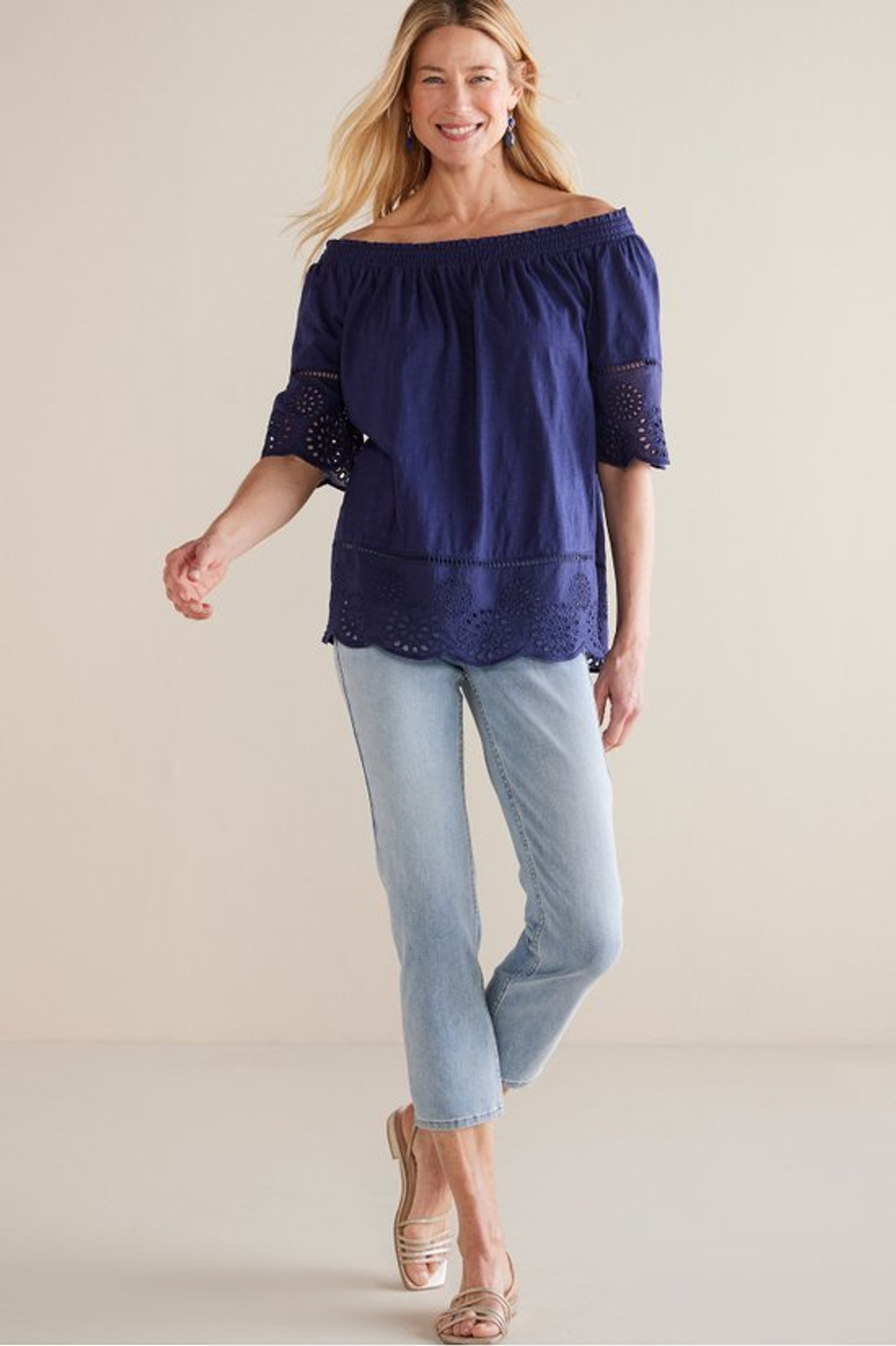 Rahma Eyelet Trimmed Tee - Soft Surroundings Outlet