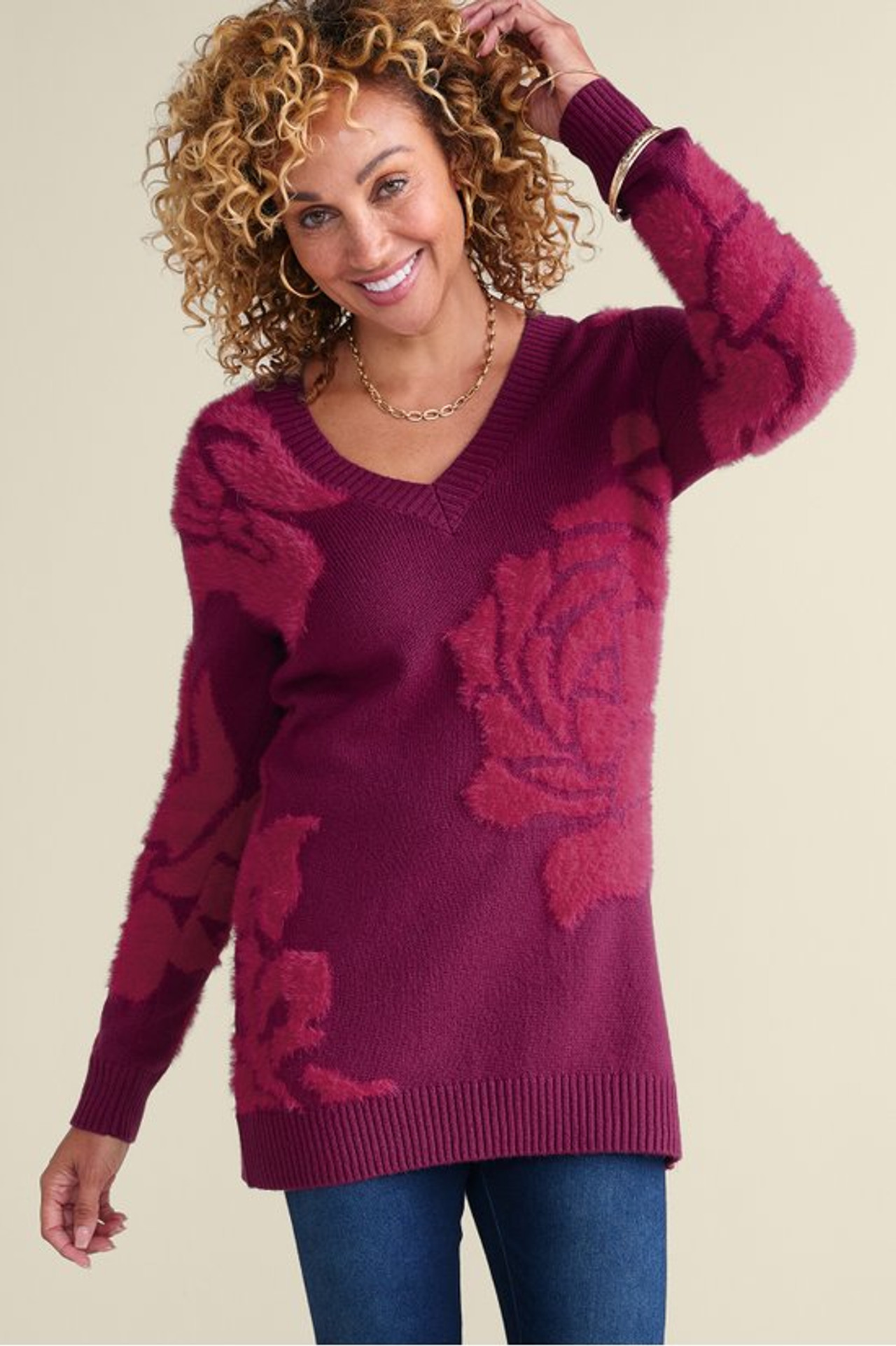 Isadora Eyelash Floral Sweater - Soft Surroundings Outlet