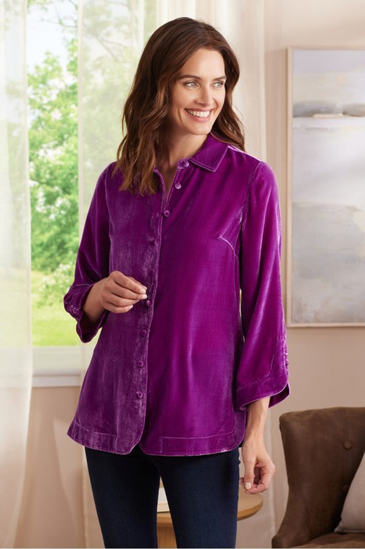 Icon Silk Velvet Poets Tunic Shirt - Soft Surroundings Outlet