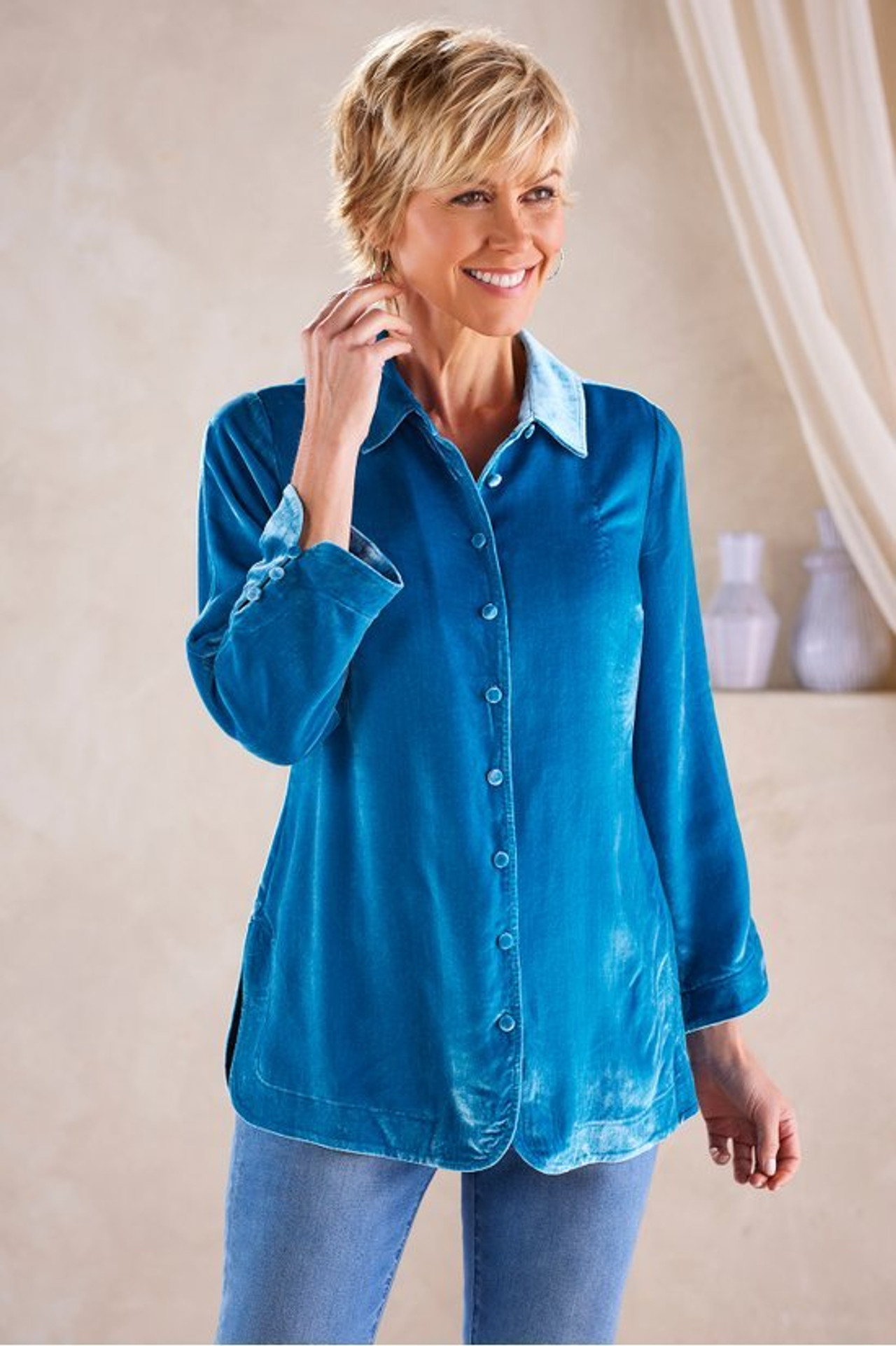 Icon Silk Velvet Poets Tunic Shirt - Soft Surroundings Outlet