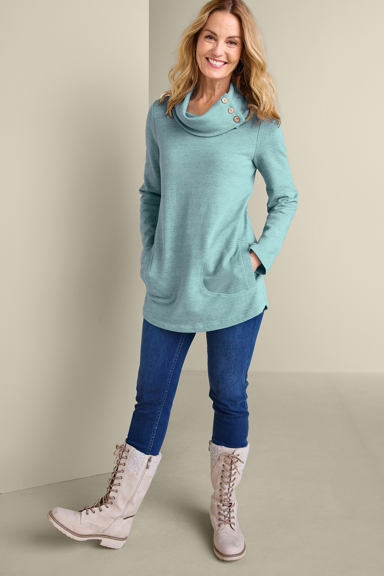Valla French Terry Cowl Neck Tunic - Soft Surroundings Outlet