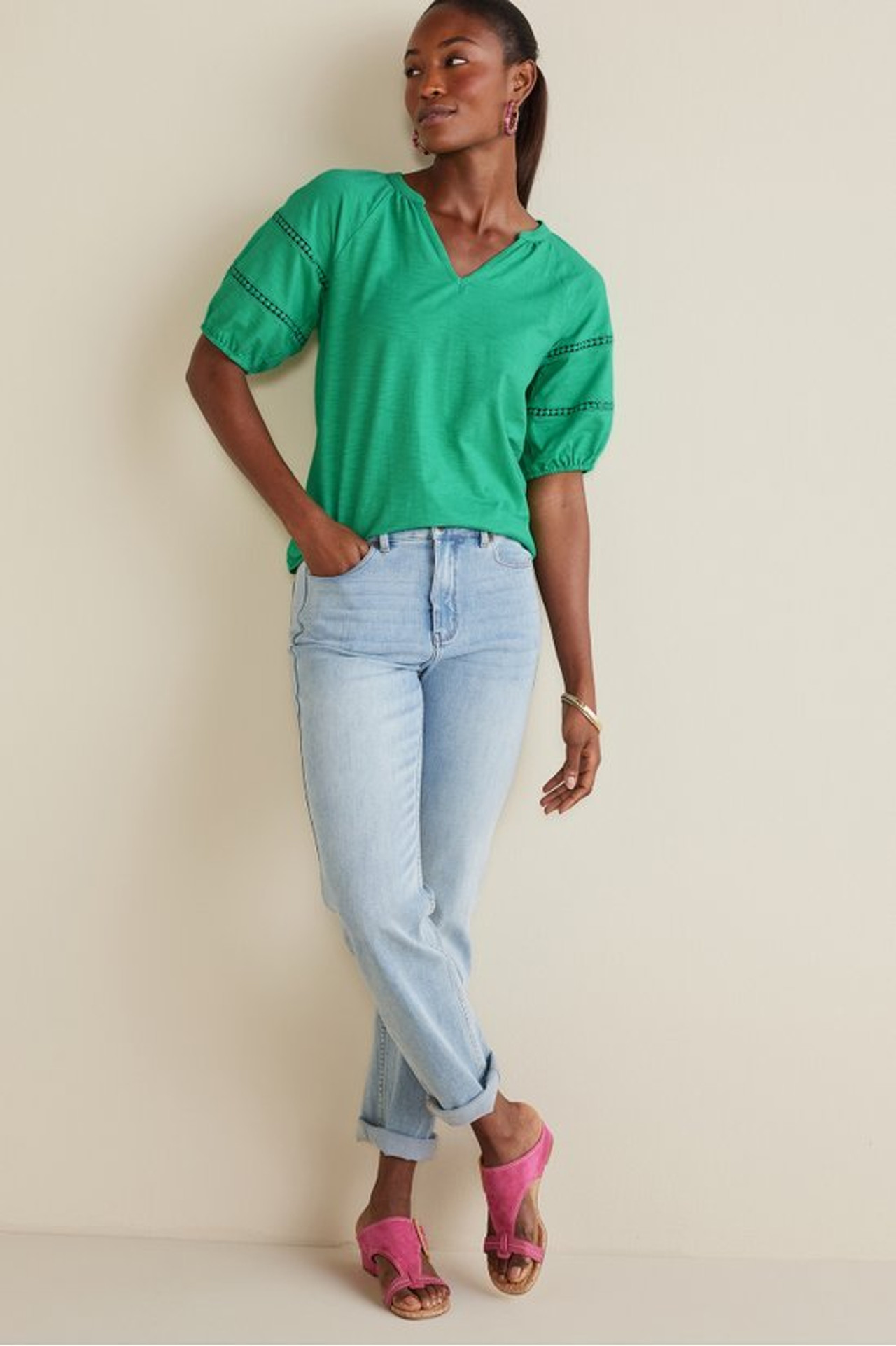 Heidi Supima® Puff Sleeve Tee - Soft Surroundings Outlet