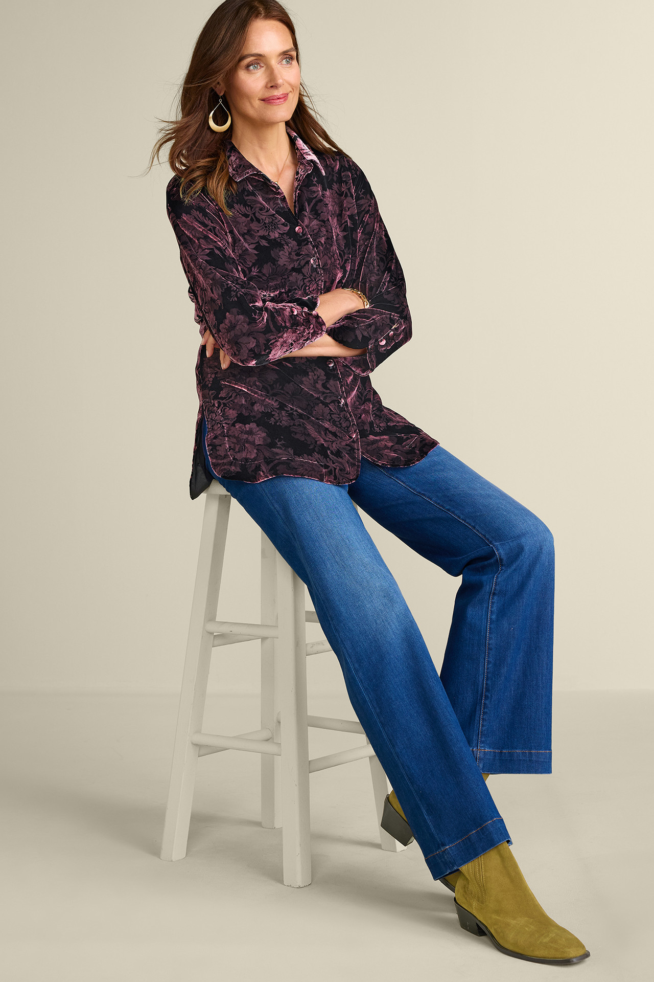 Icon Silk Velvet Poets Tunic Shirt - Soft Surroundings Outlet