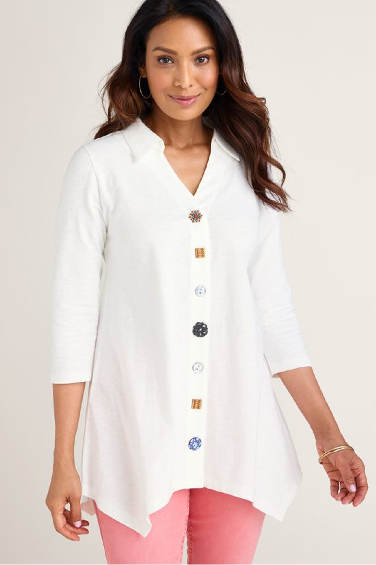 Danielle Button 3/4 Sleeve Tunic - Soft Surroundings Outlet