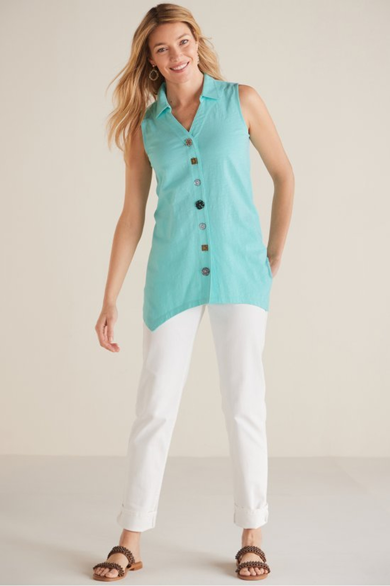 Danielle Button Sleeveless Tunic - Soft Surroundings Outlet