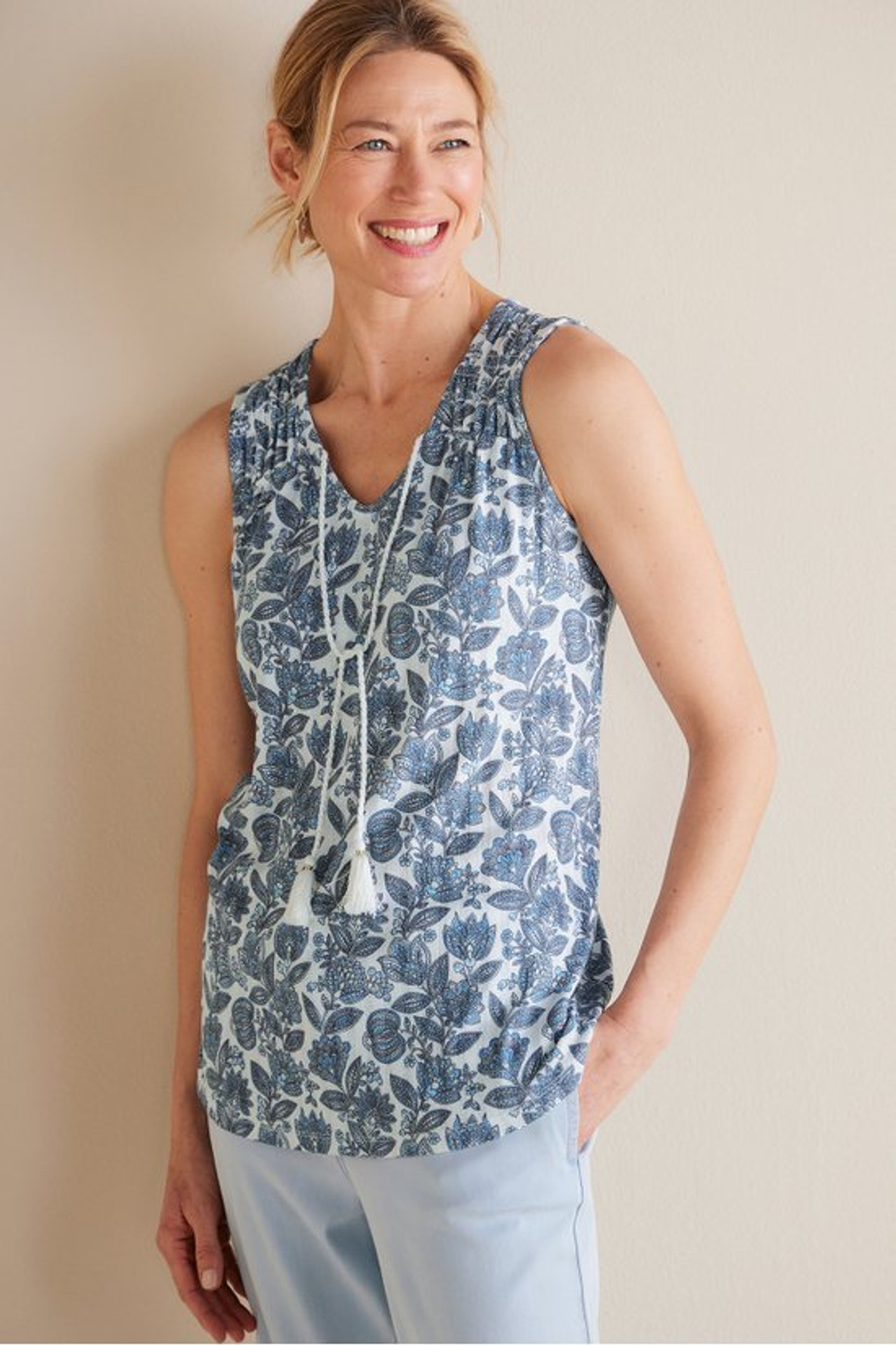 Roxie Printed Pointelle Tank - Soft Surroundings Outlet