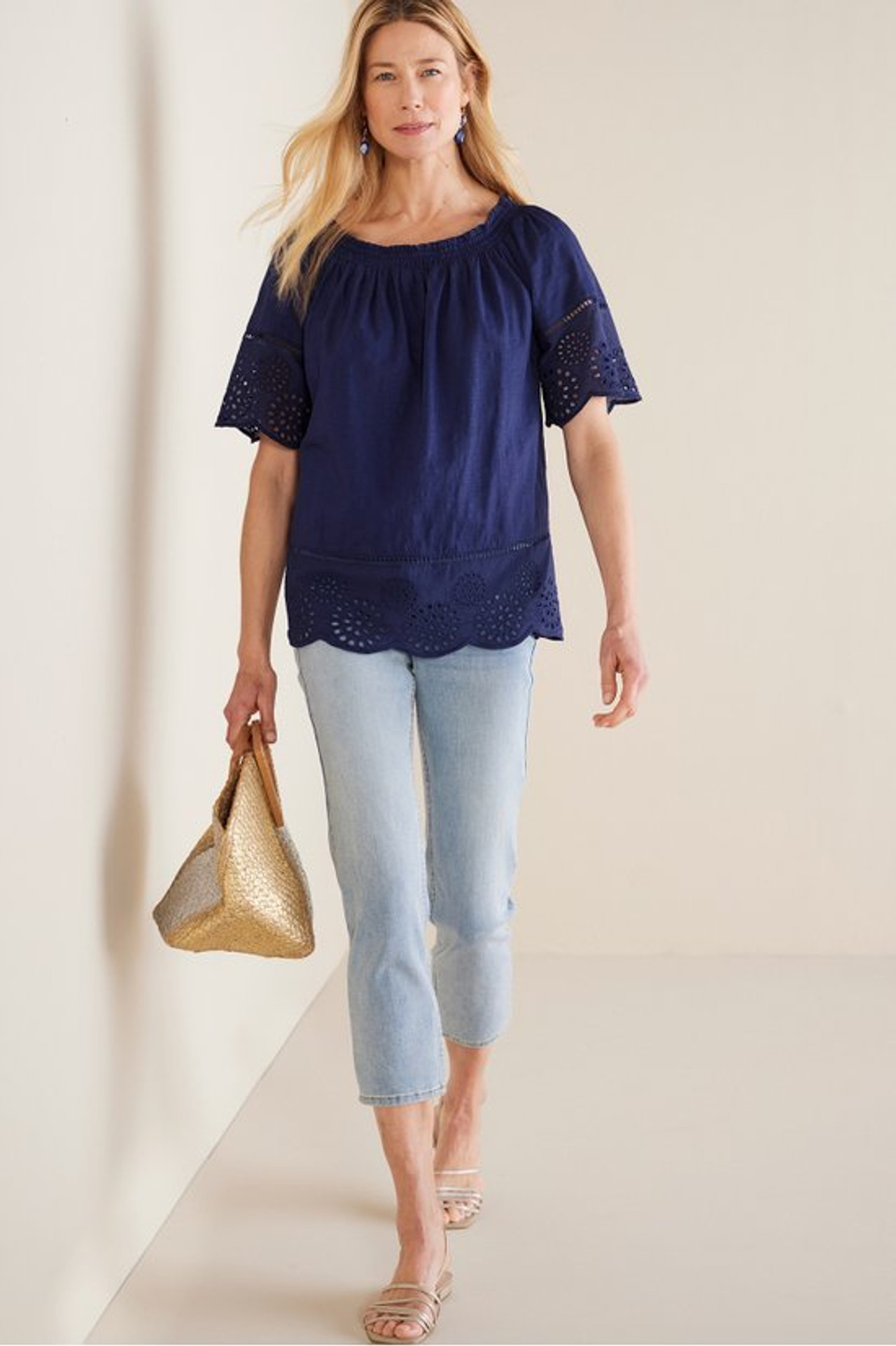 Rahma Eyelet Trimmed Tee - Soft Surroundings Outlet