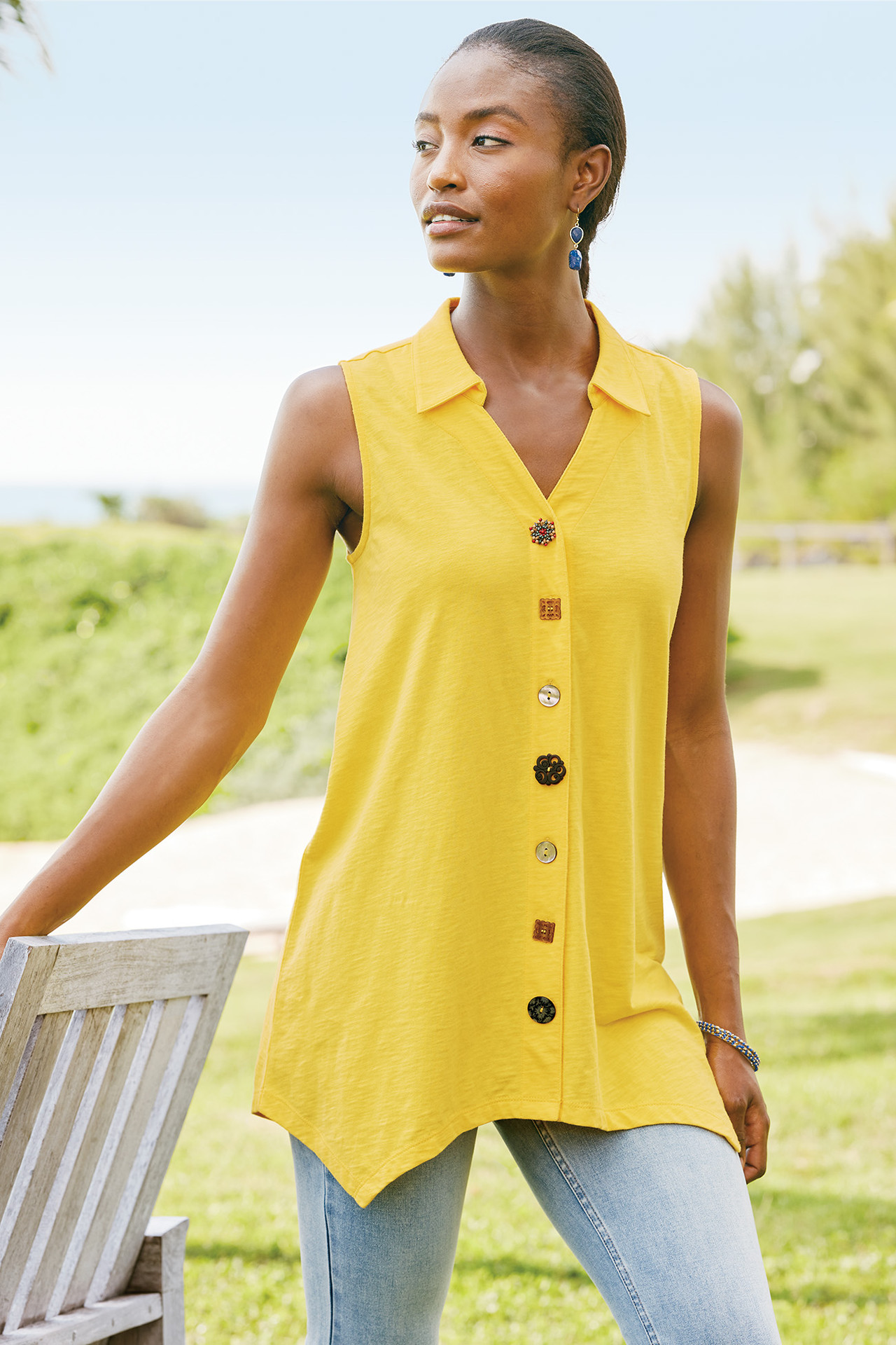 Danielle Button Sleeveless Tunic - Soft Surroundings Outlet