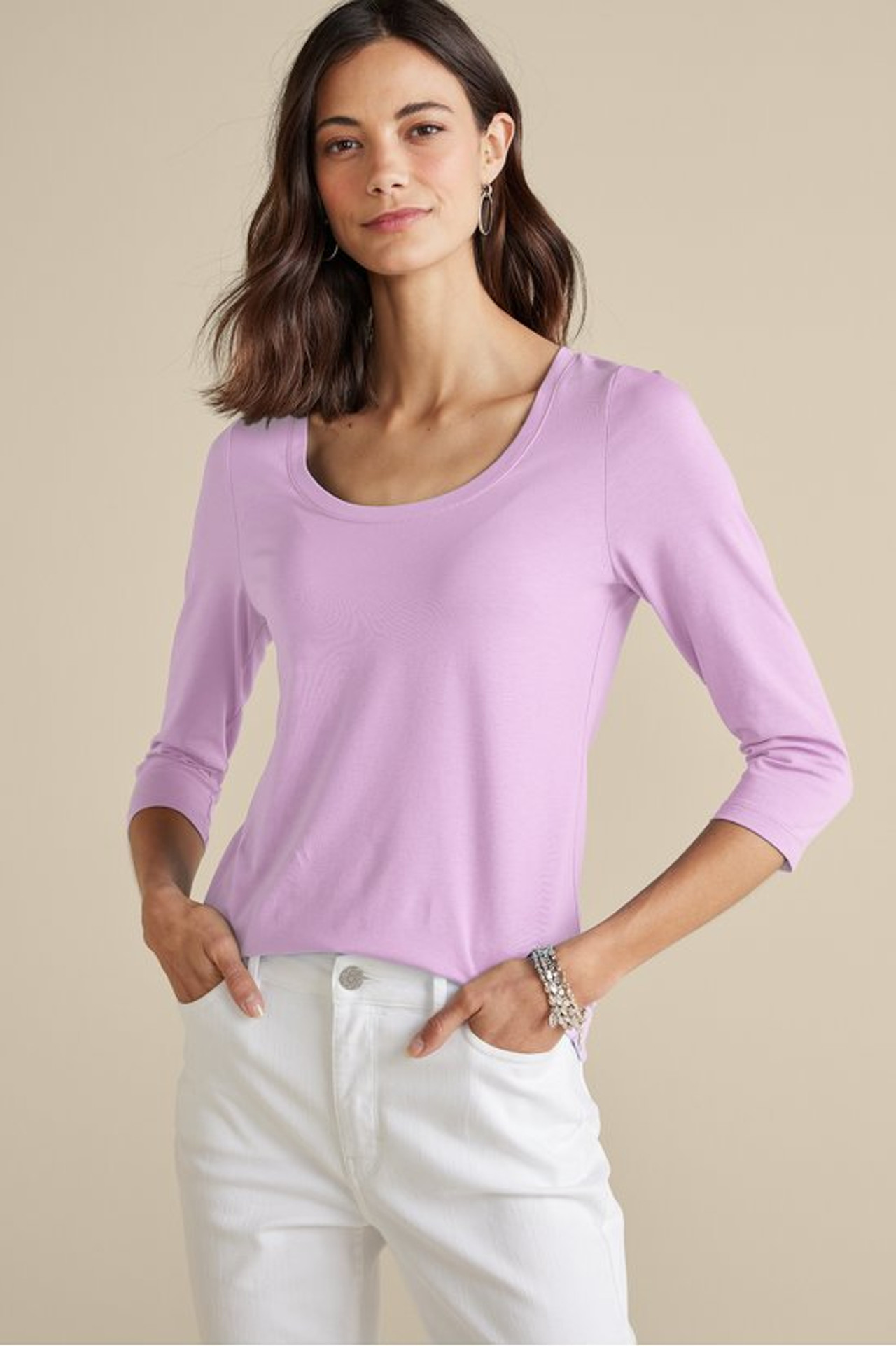 SoftEssential™ Supima® 3/4 Sleeve Tee I - Soft Surroundings Outlet