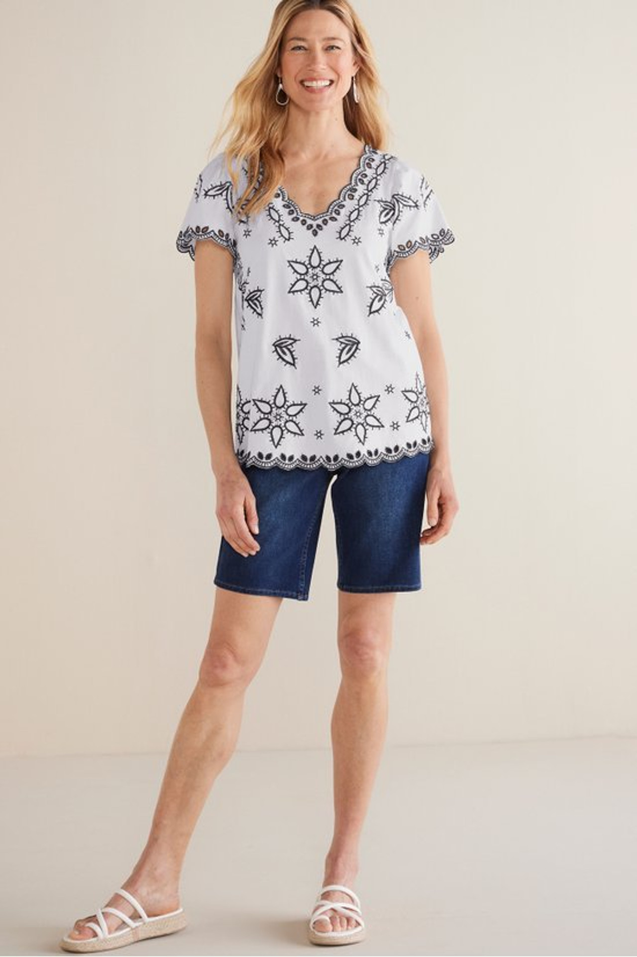 Teres Embroidered Tee - Soft Surroundings Outlet