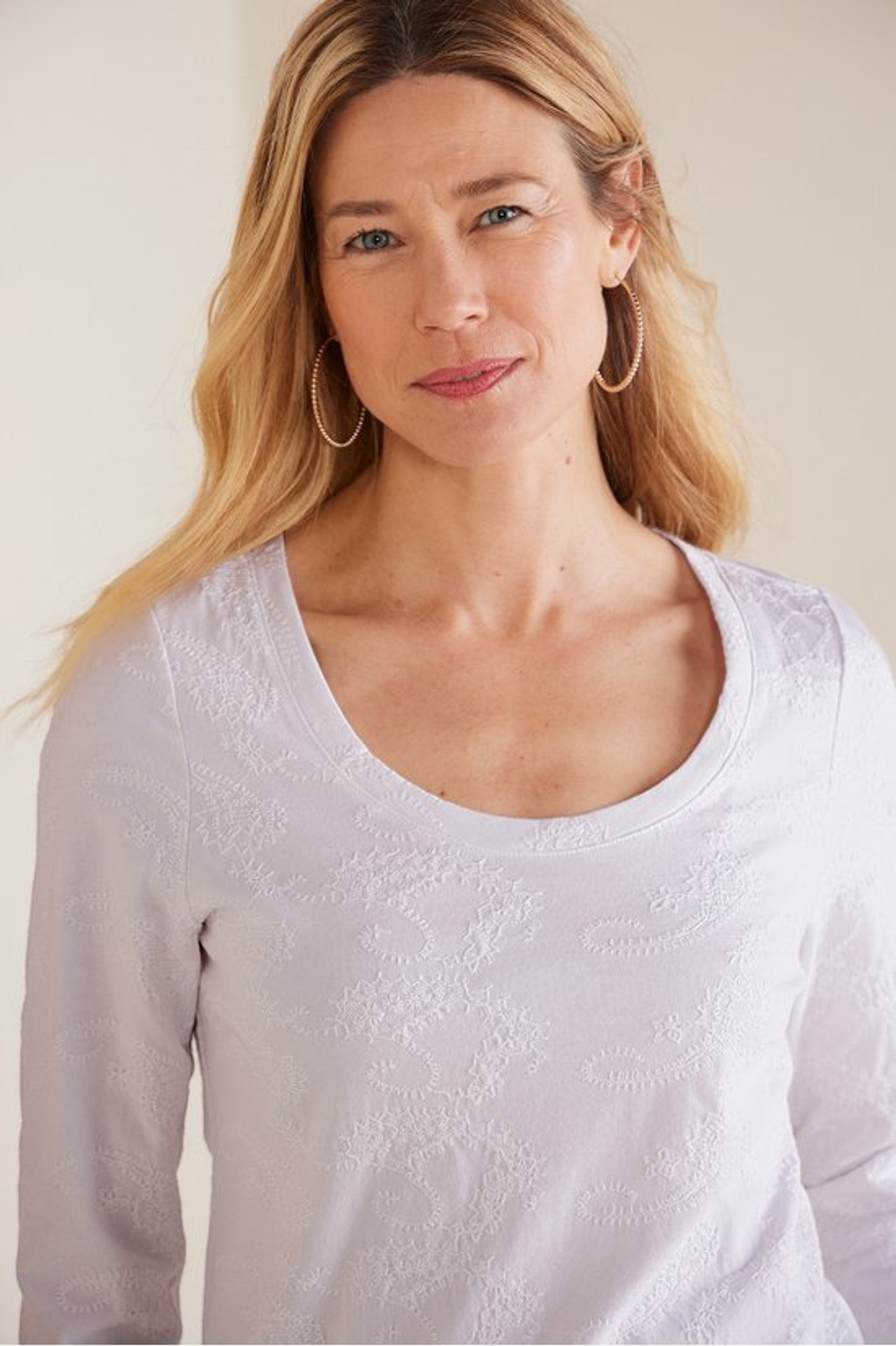 Linnea Embroidered 3/4 Sleeve Tee - Soft Surroundings Outlet