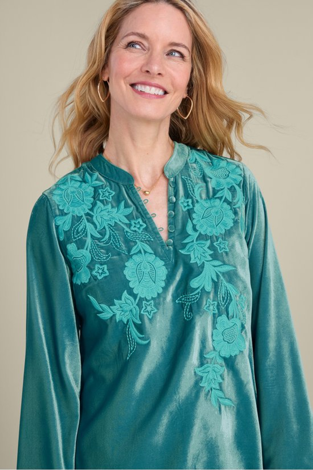 Gilda Embroidered Velvet Tunic - Soft Surroundings Outlet