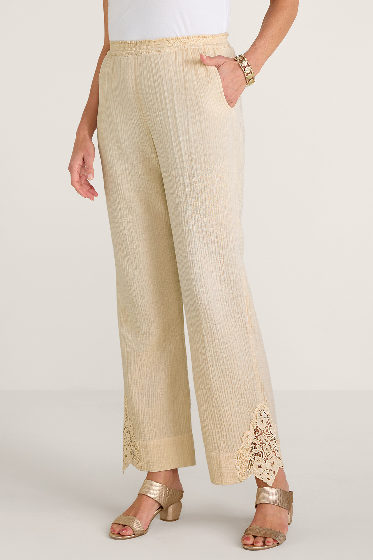Hint of Lace Gauze Pants - Soft Surroundings Outlet