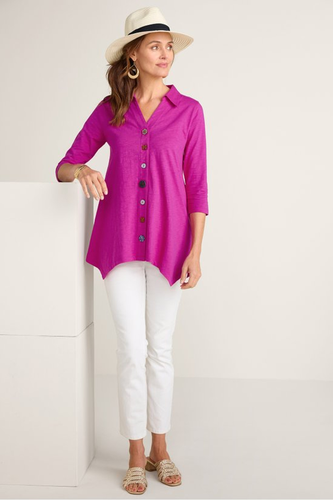 Danielle Button 3/4 Sleeve Tunic - Soft Surroundings Outlet