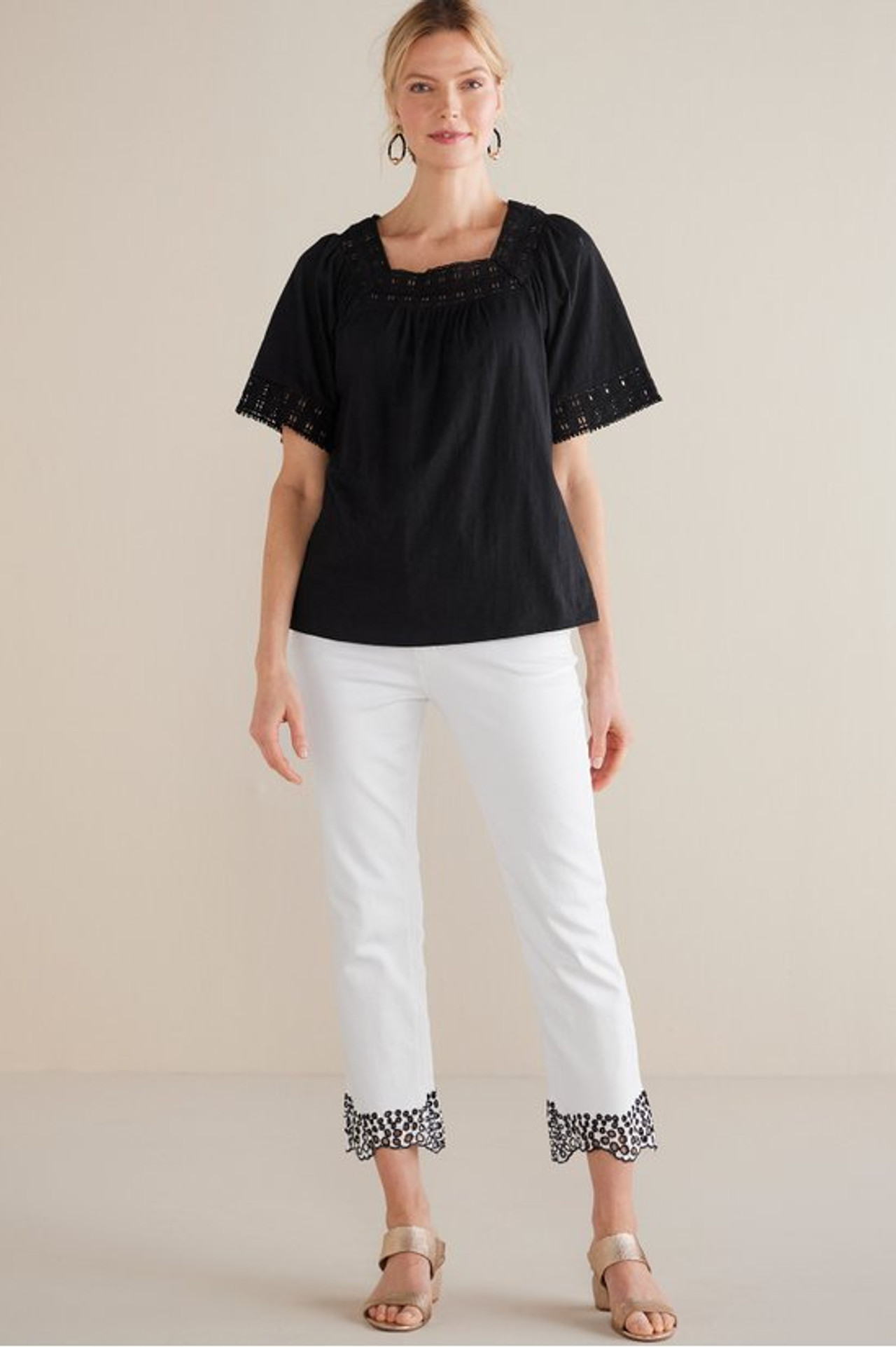 Brianna Crochet Knit Tee - Soft Surroundings Outlet