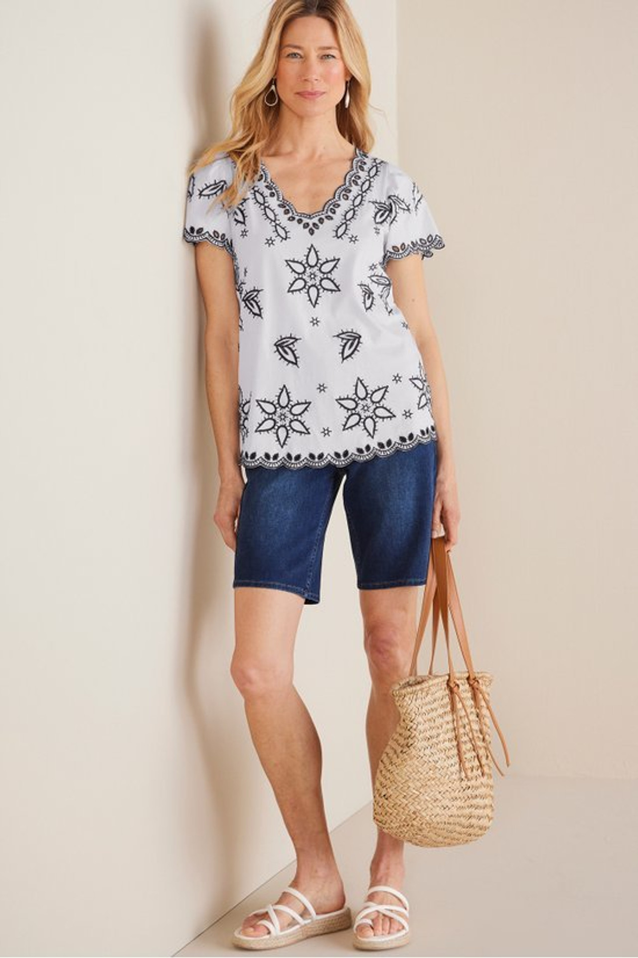 Teres Embroidered Tee - Soft Surroundings Outlet
