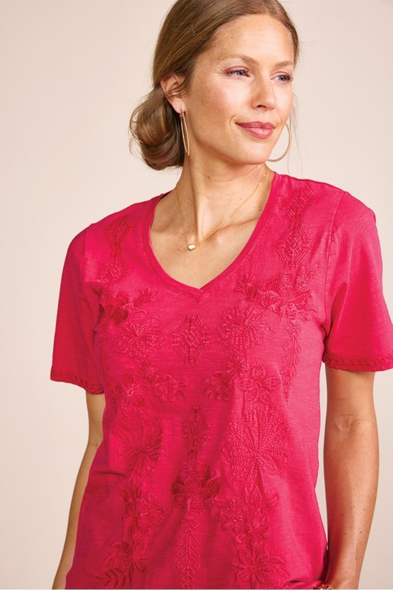 Santorini Embroidered Tee - Soft Surroundings Outlet