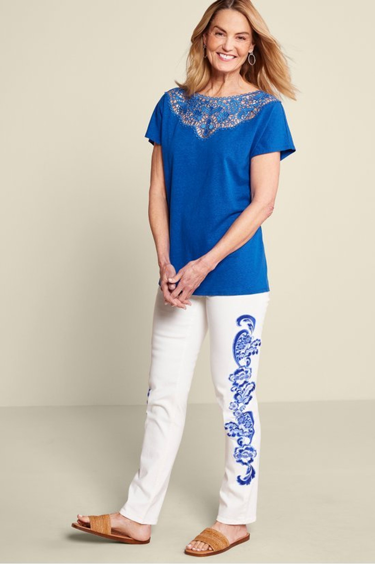 Luella Linen Blend Lace Tee - Soft Surroundings Outlet