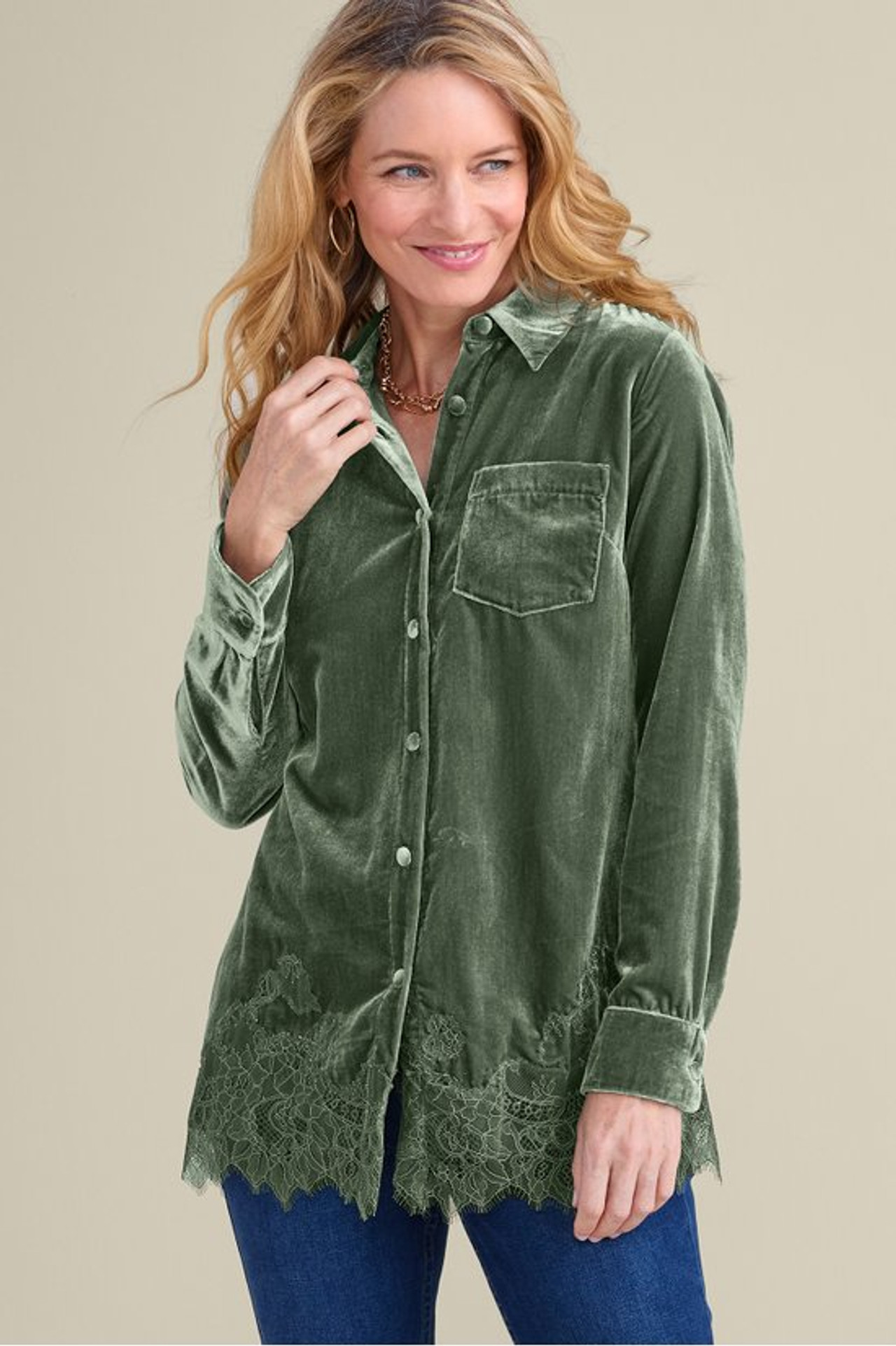 Eden Velvet and Lace Shirt - Soft Surroundings Outlet