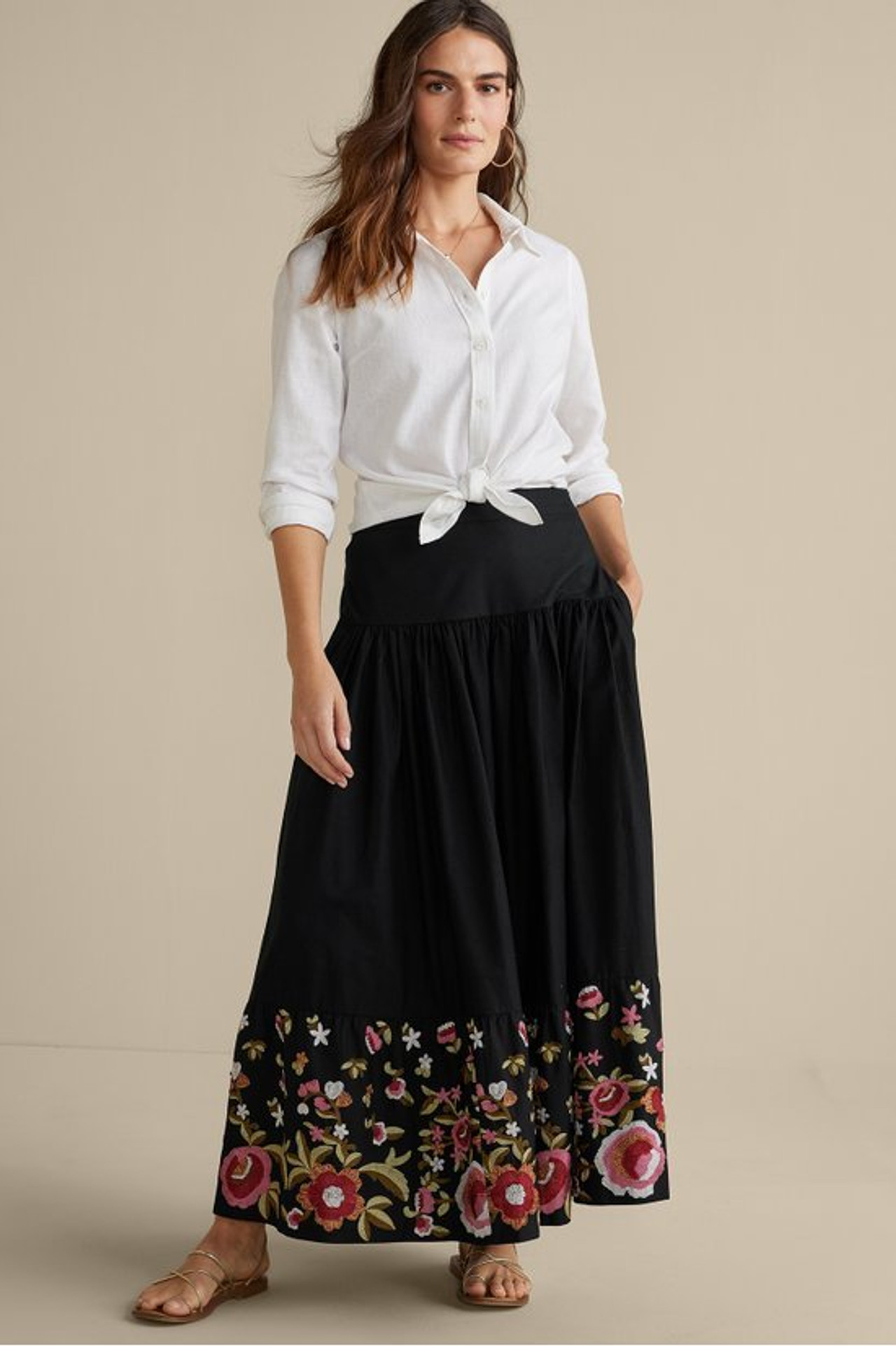 Cindi Embroidered Maxi Skirt - Soft Surroundings Outlet