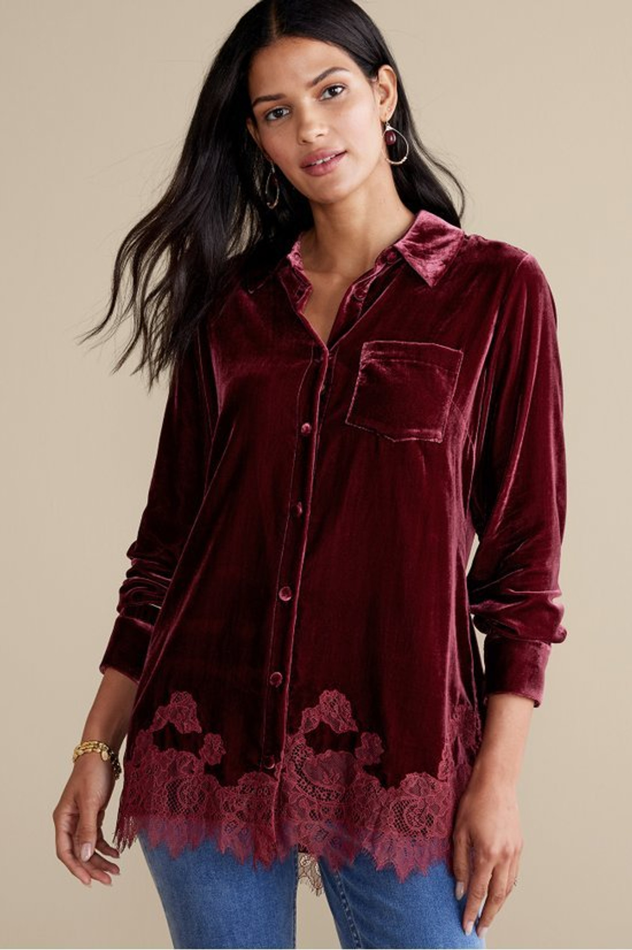 Eden Velvet and Lace Shirt - Soft Surroundings Outlet