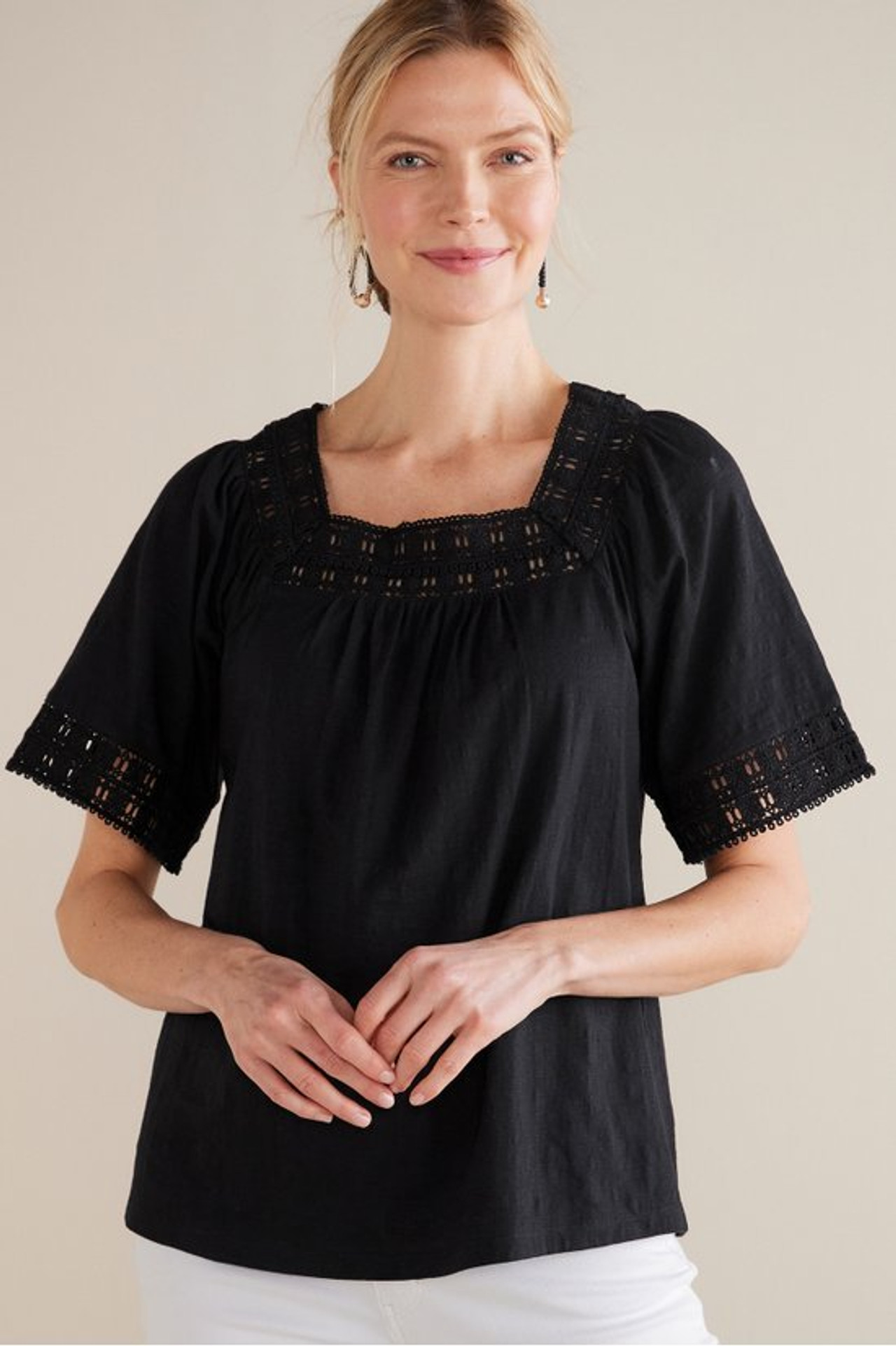 Brianna Crochet Knit Tee - Soft Surroundings Outlet