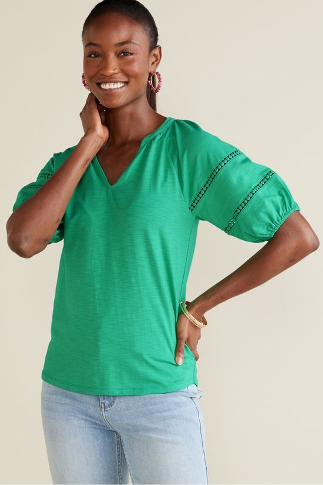 Heidi Supima® Puff Sleeve Tee - Soft Surroundings Outlet