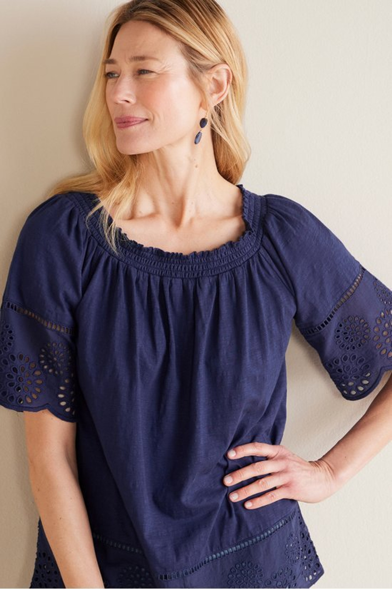 Rahma Eyelet Trimmed Tee - Soft Surroundings Outlet