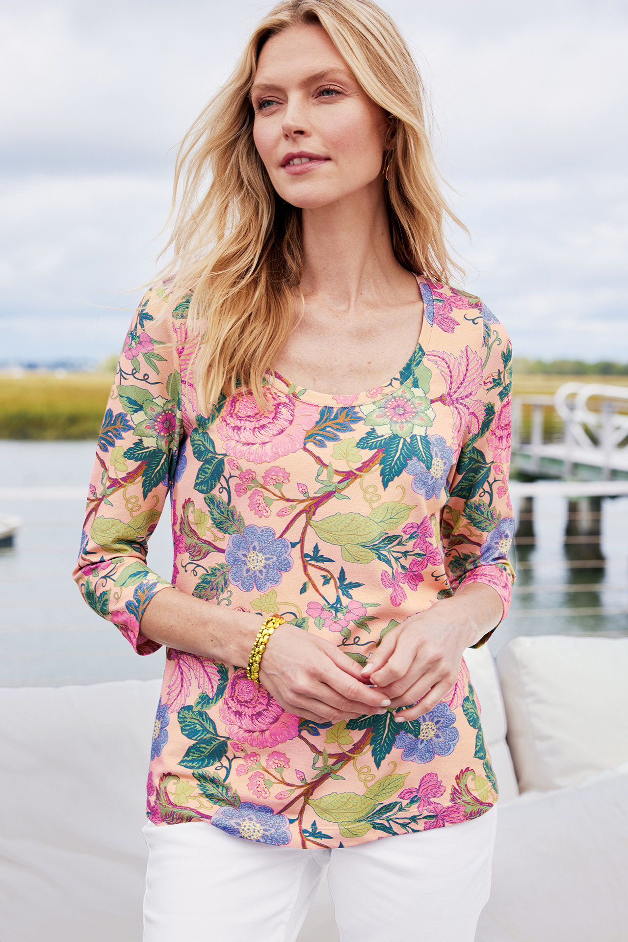 SoftEssential™ Supima® 3/4 Sleeve Tee I - Soft Surroundings Outlet