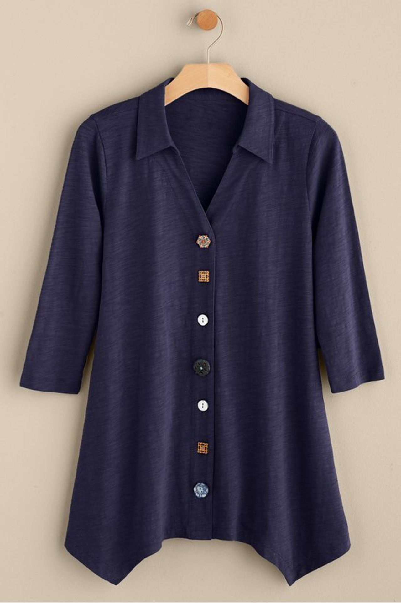 Danielle Button 3/4 Sleeve Tunic - Soft Surroundings Outlet